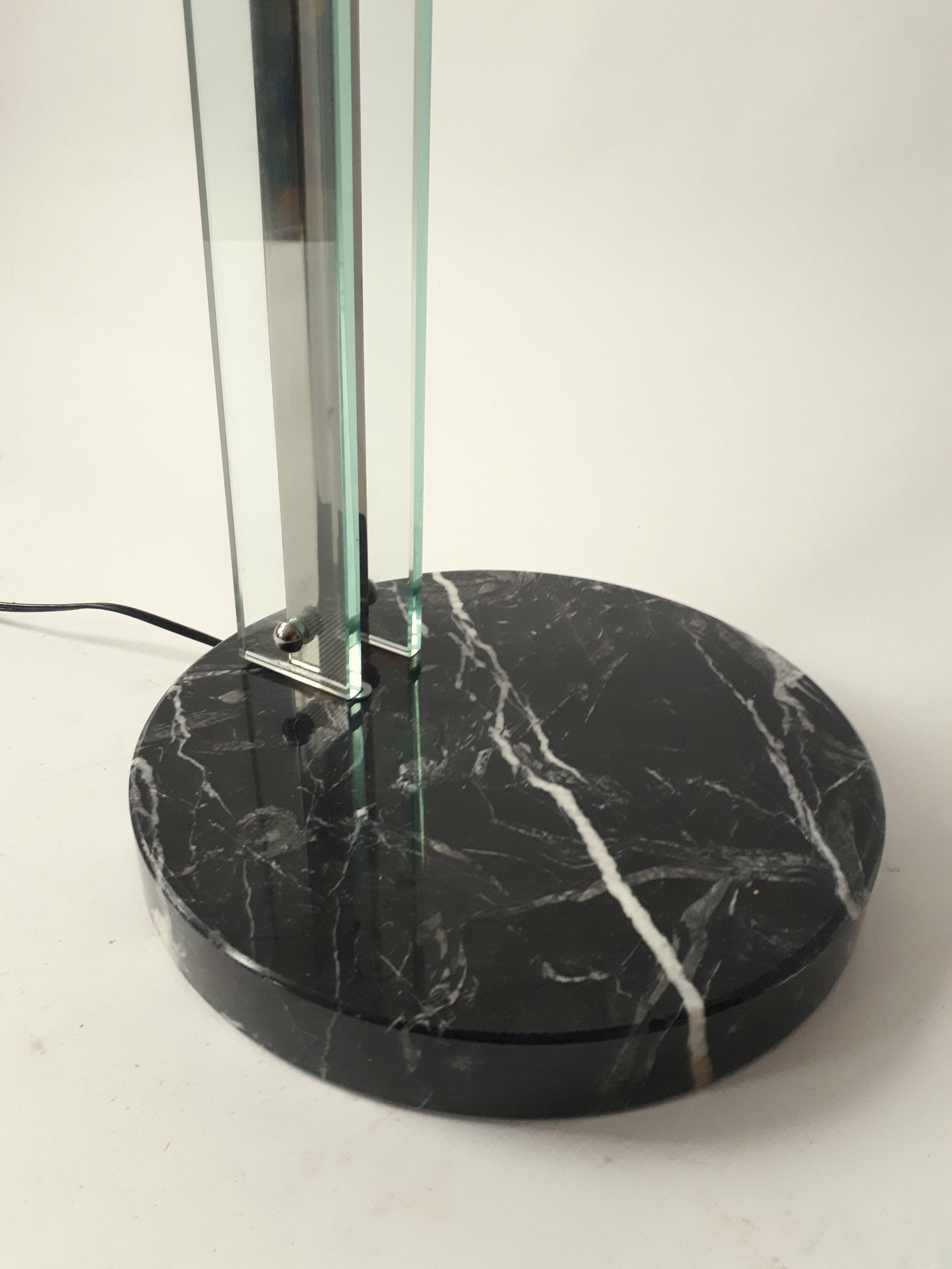 Late 20th Century Halogen Torchiere Floor Lamp , Silver plated , Glass & Marble , Italia ,  1980s For Sale