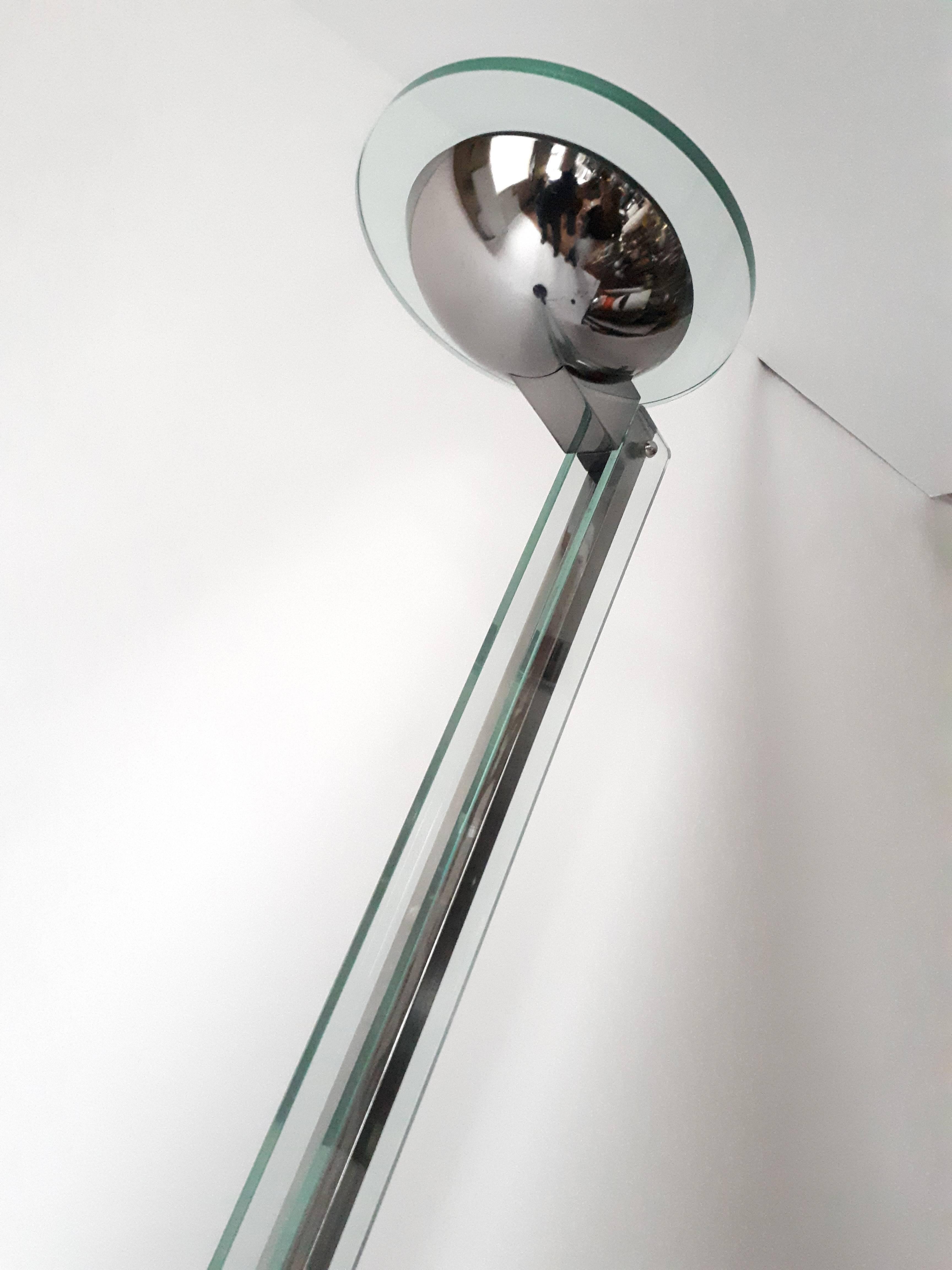 Italian Halogen Torchiere Floor Lamp , Silver plated , Glass & Marble , Italia ,  1980s For Sale