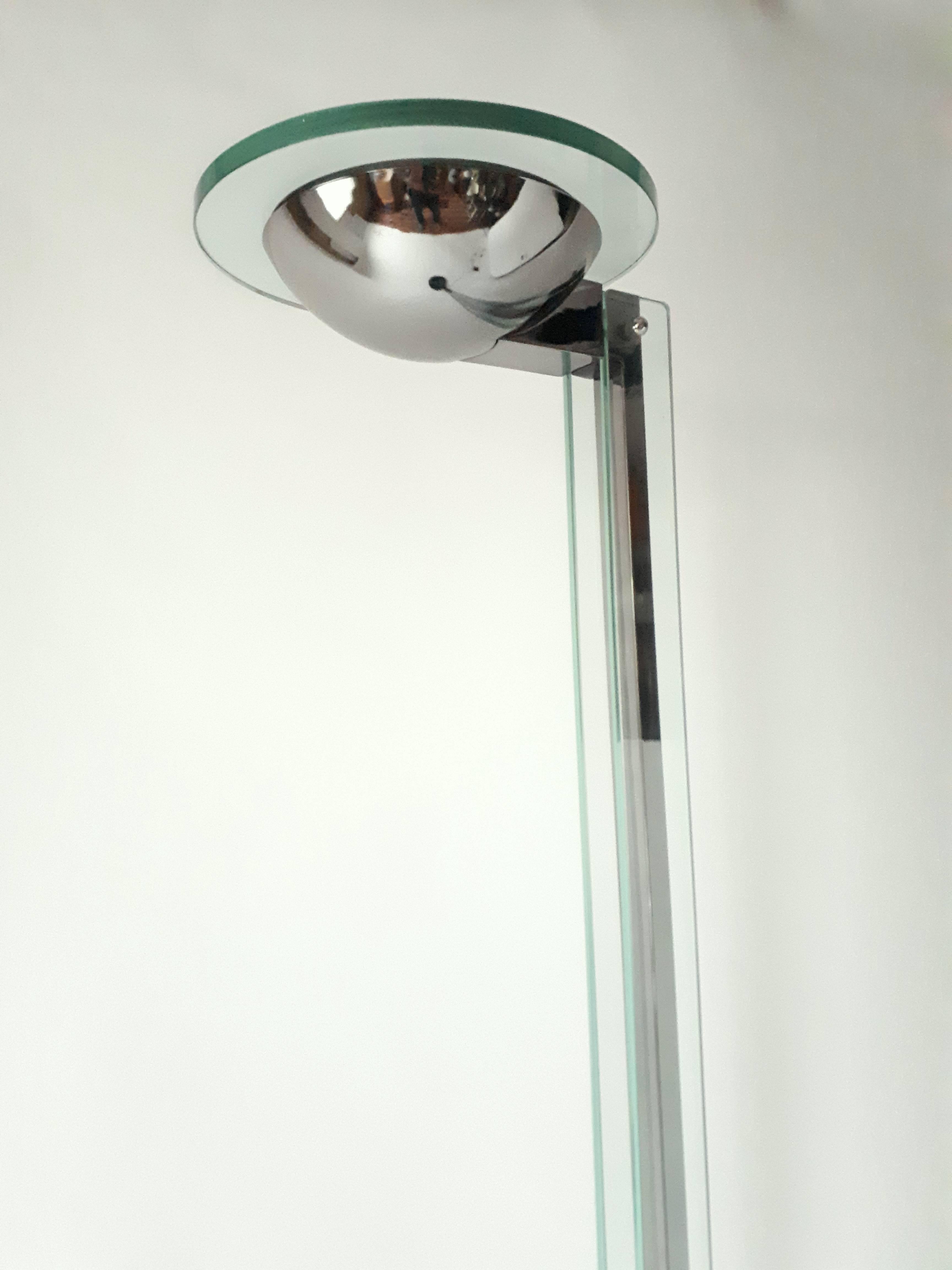 Plated Halogen Torchiere Floor Lamp , Silver plated , Glass & Marble , Italia ,  1980s For Sale