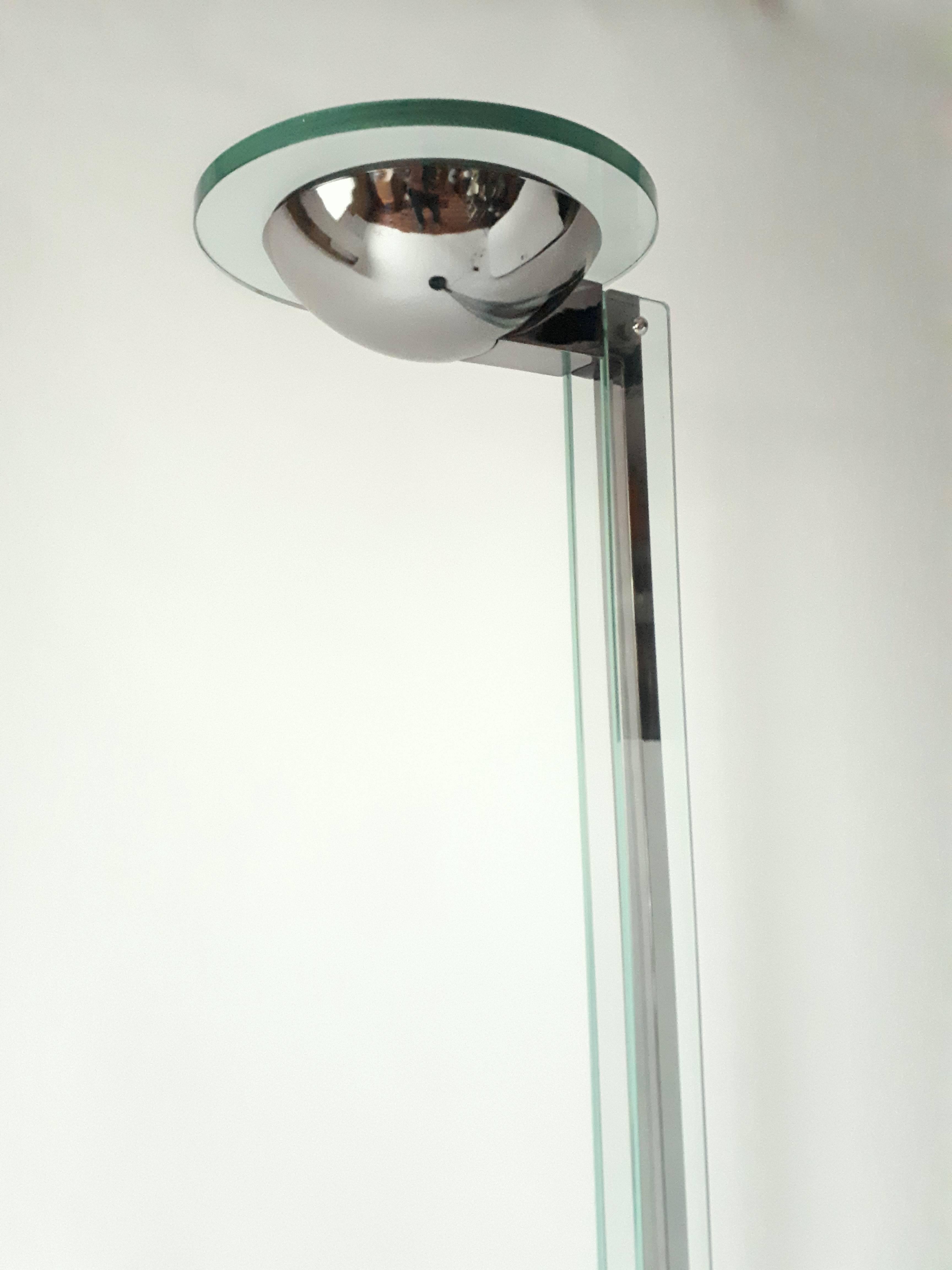 Lampada da terra alogena Torchiere , Placcata in argento , Vetro e marmo , Italia ,  1980s in vendita 1