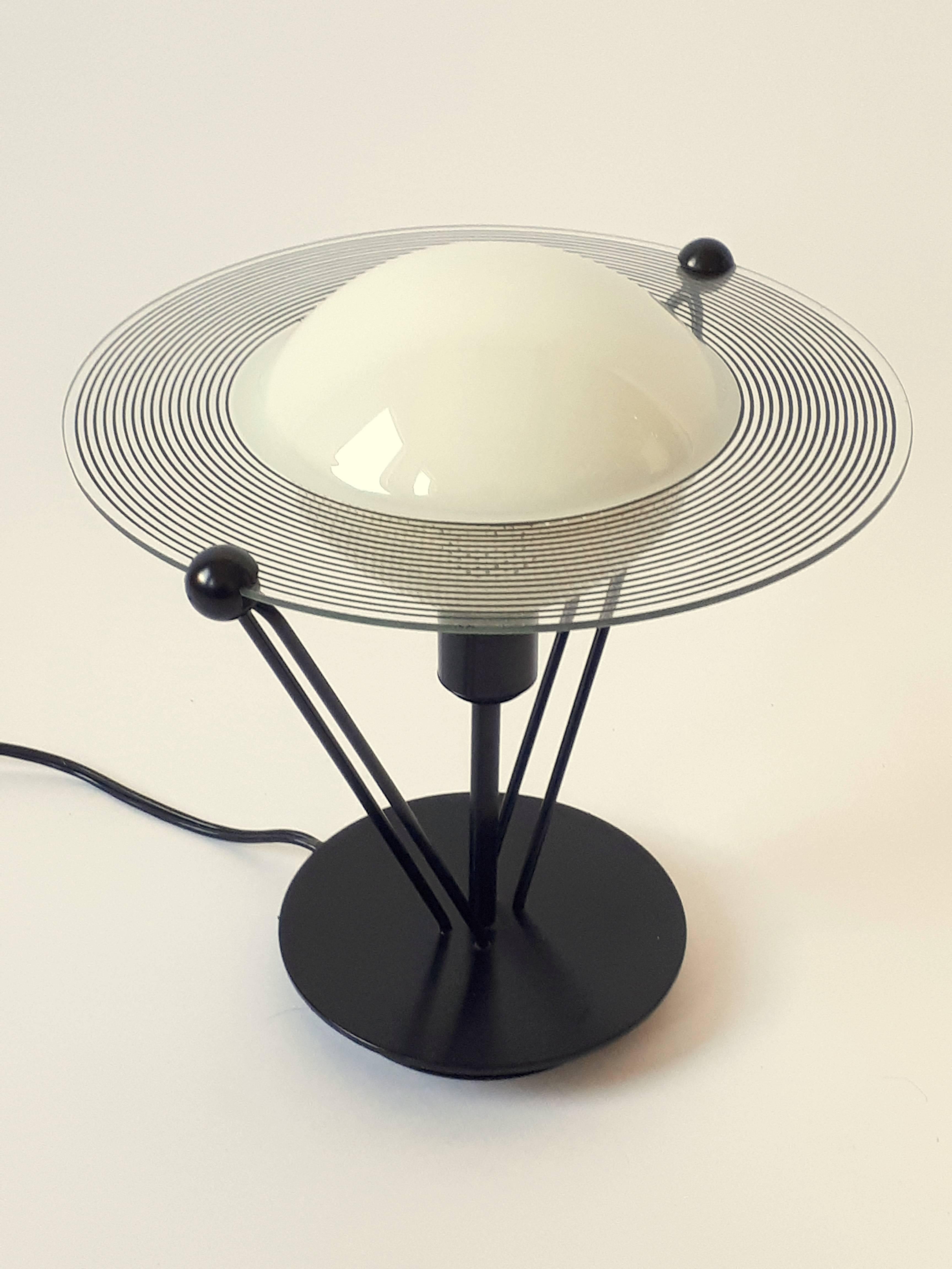 Modern Saturn Shaped Glass Table Lamp, 1980s, Italia
