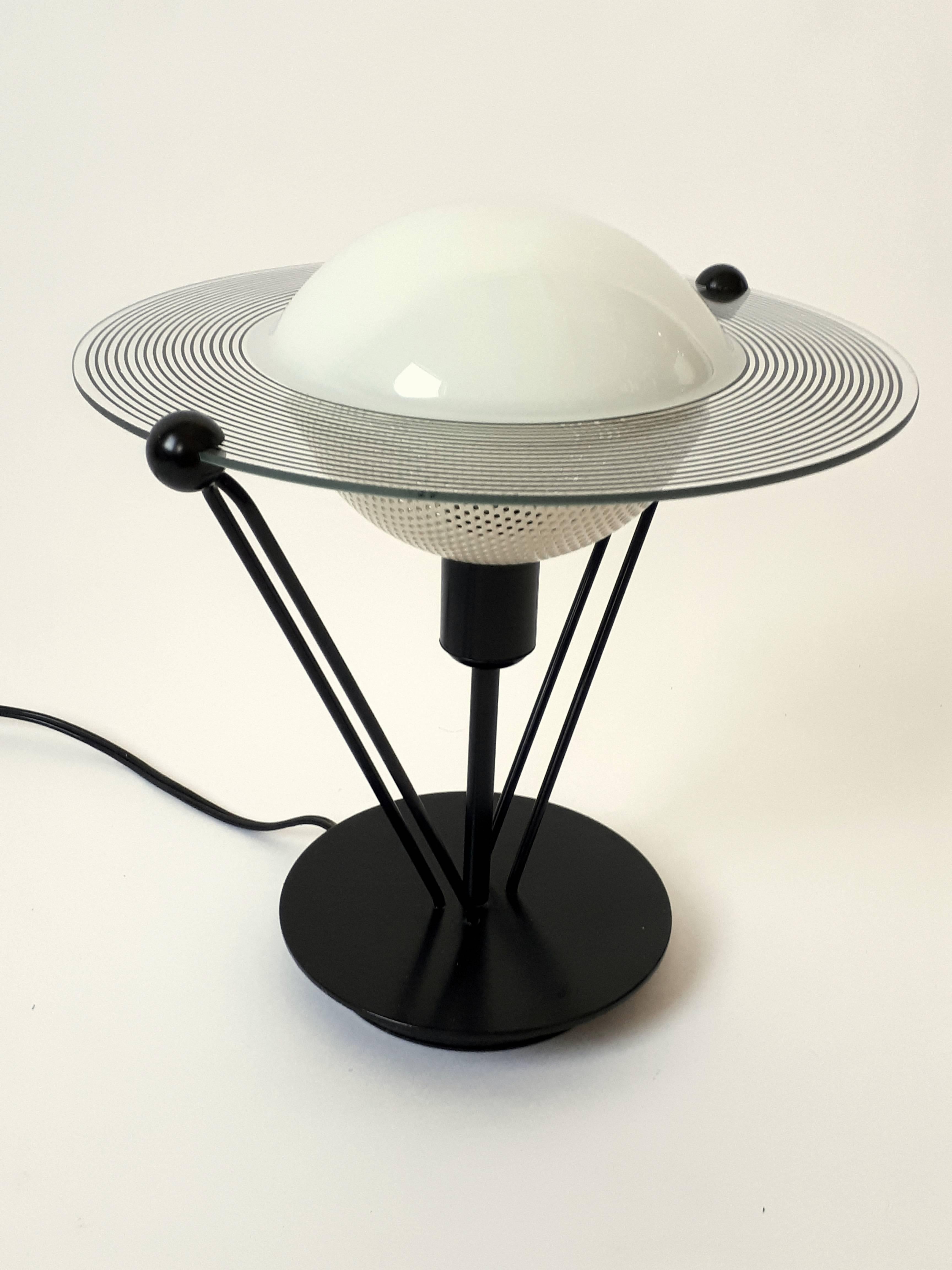 Italian Saturn Shaped Glass Table Lamp, 1980s, Italia