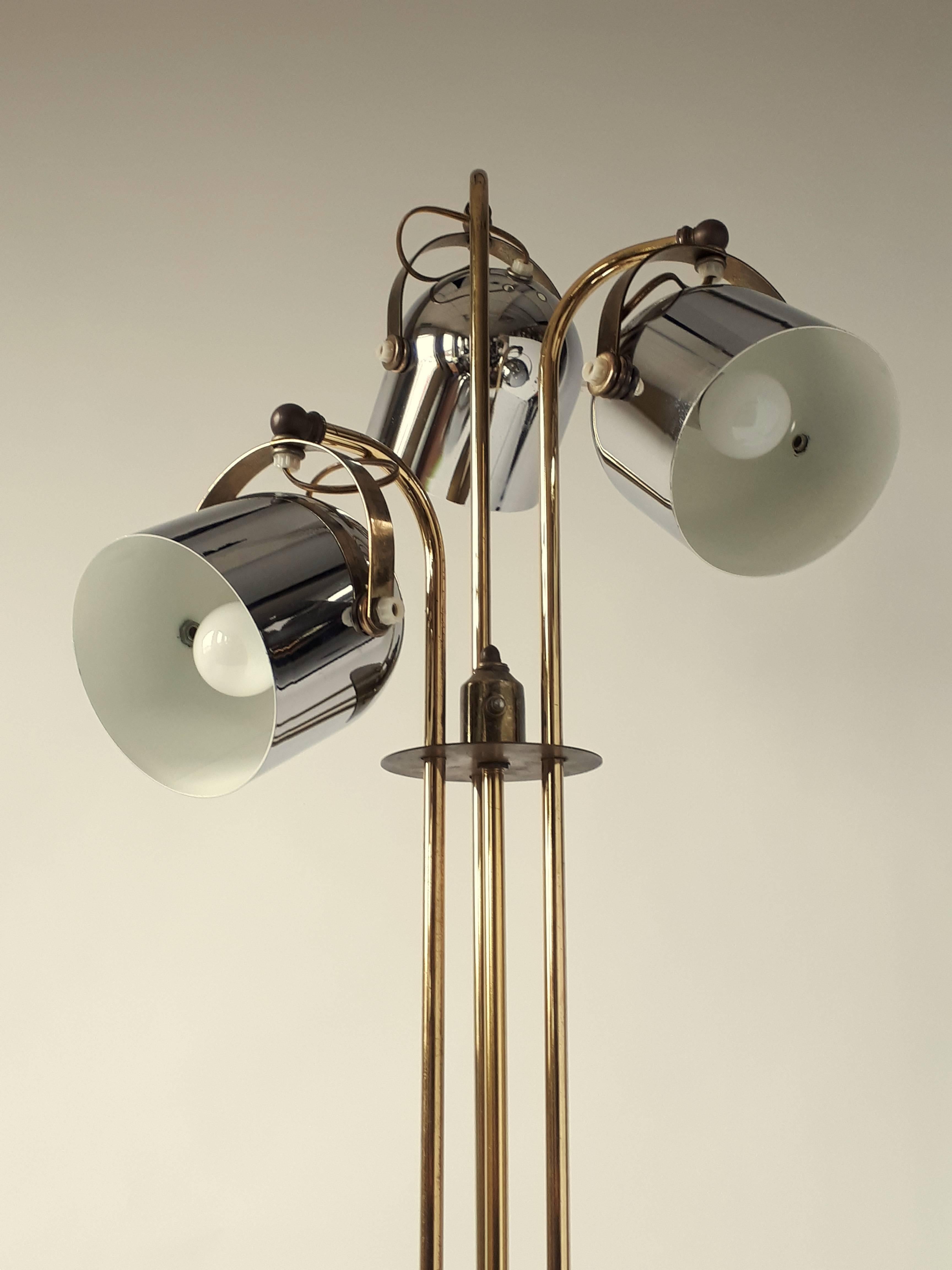Plated Three Heads Floor Lamp in the Style of Reggiani, 1960s, USA