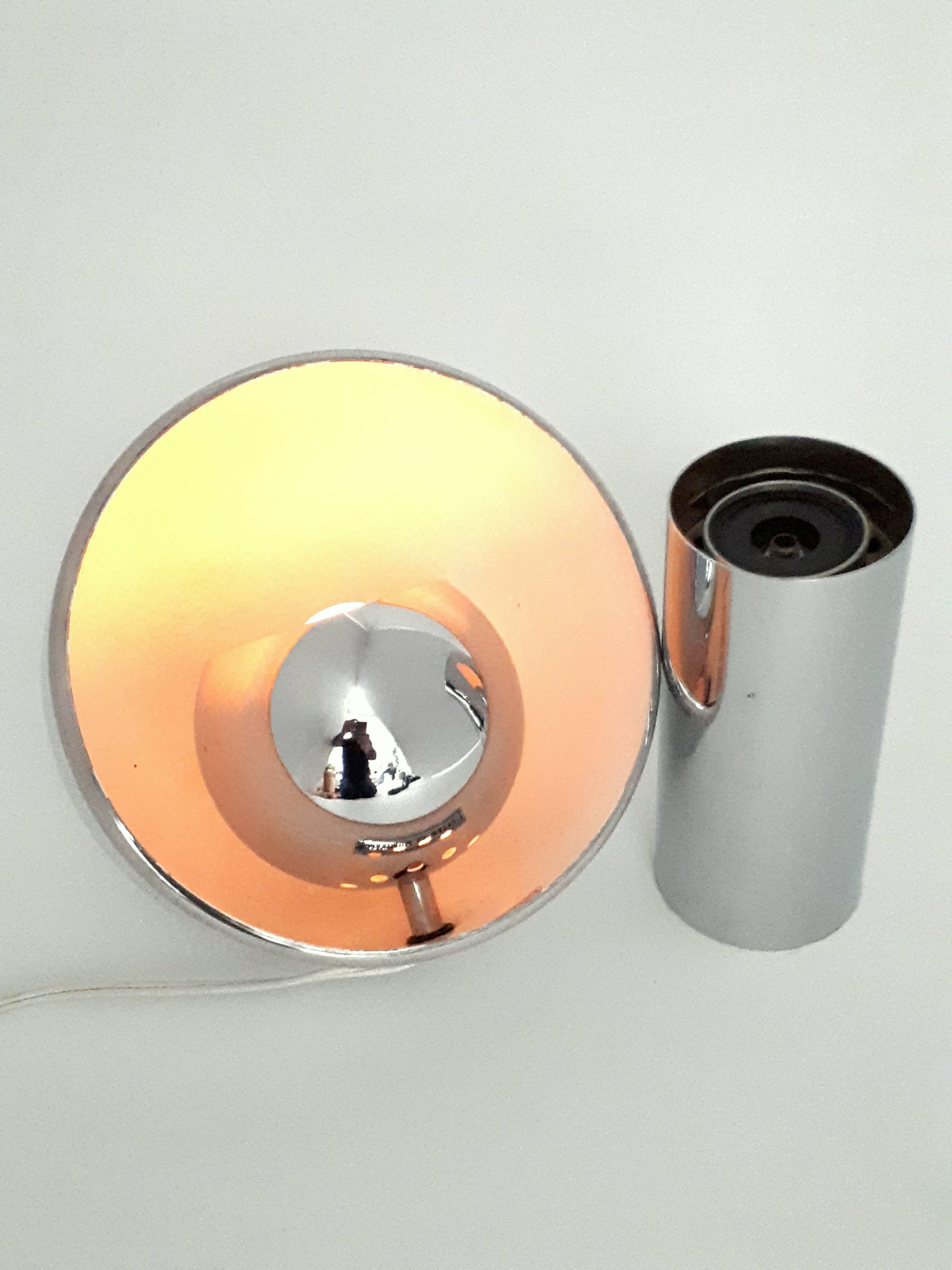 Mid-Century Modern Pair of Reggiani Magnetic Rotating Shade Chrome Table Lamp, 1960s, Italia