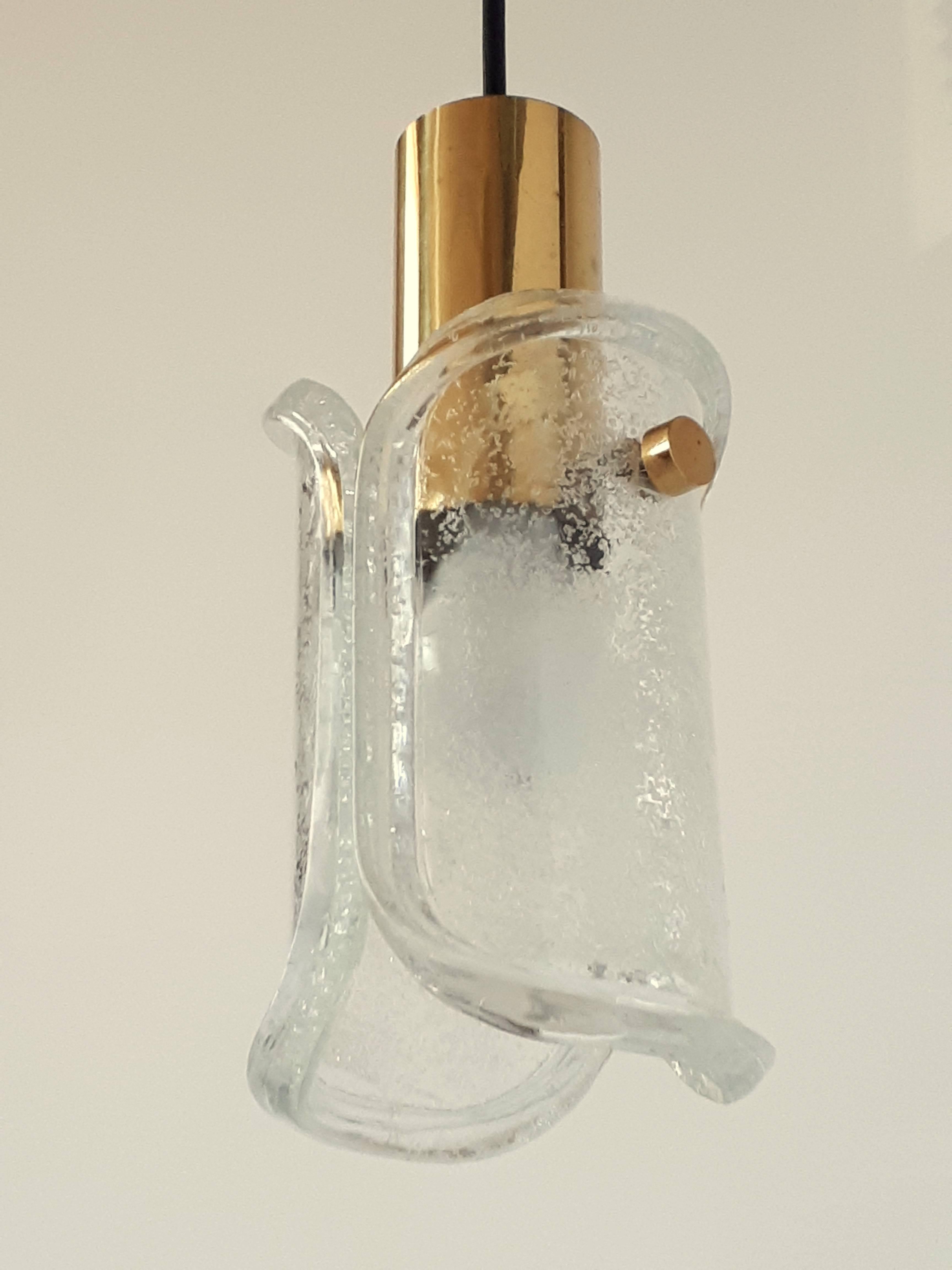 Mid-20th Century Pair of Limburg Glashütte Glass and Brass Pendant, 1960s, Germany