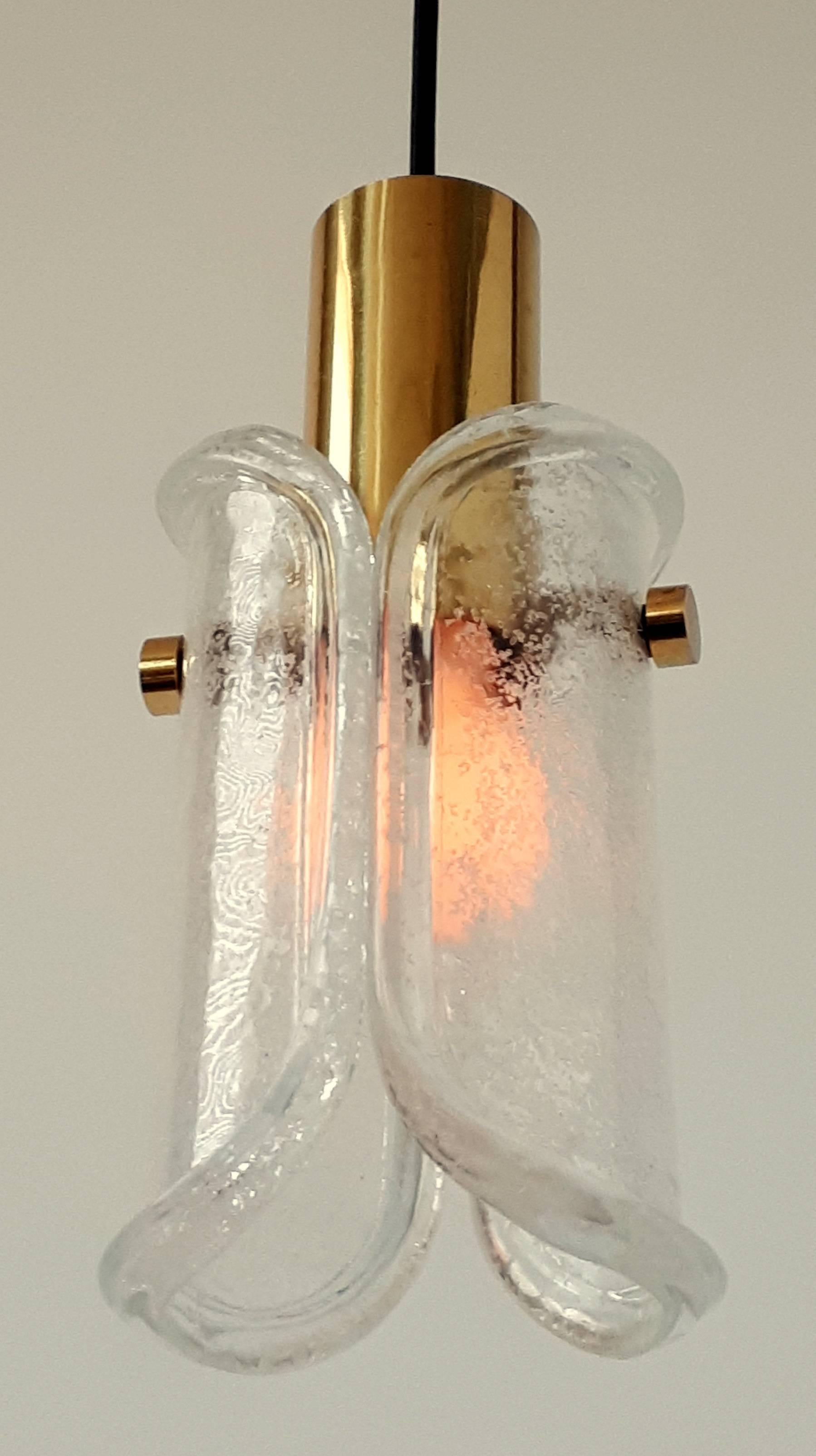 Pair of Limburg Glashütte Glass and Brass Pendant, 1960s, Germany 5