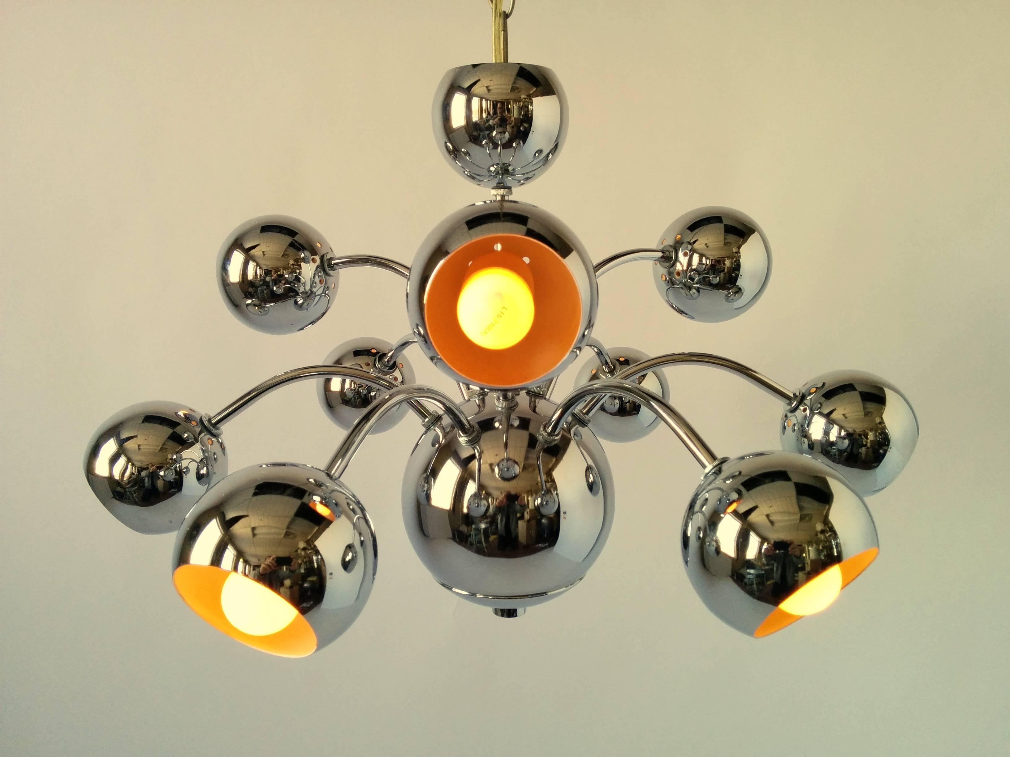 Nine Arm Chrome Eyeball Chandelier or Pendant , 1970s , USA In Excellent Condition In St- Leonard, Quebec