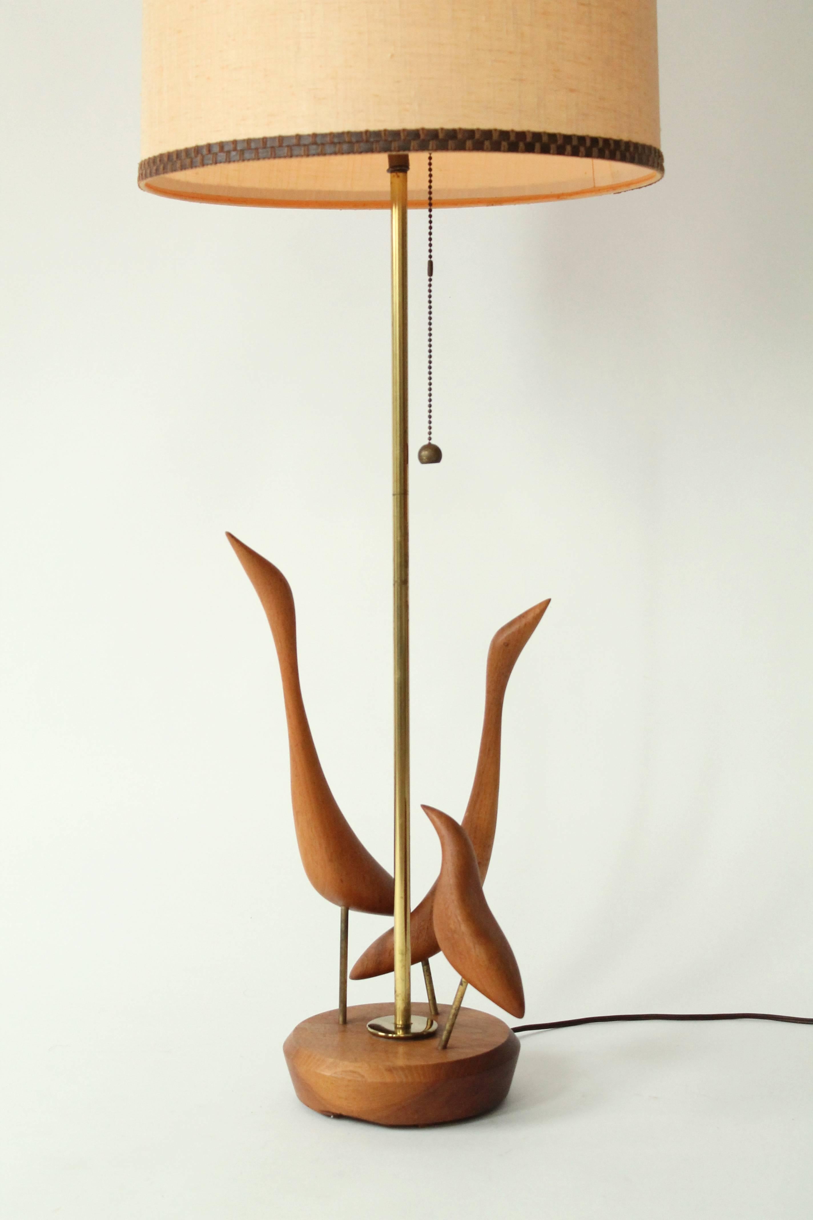 Plated Teak Table Lamp with Brass Trim , 1960s , Denmark