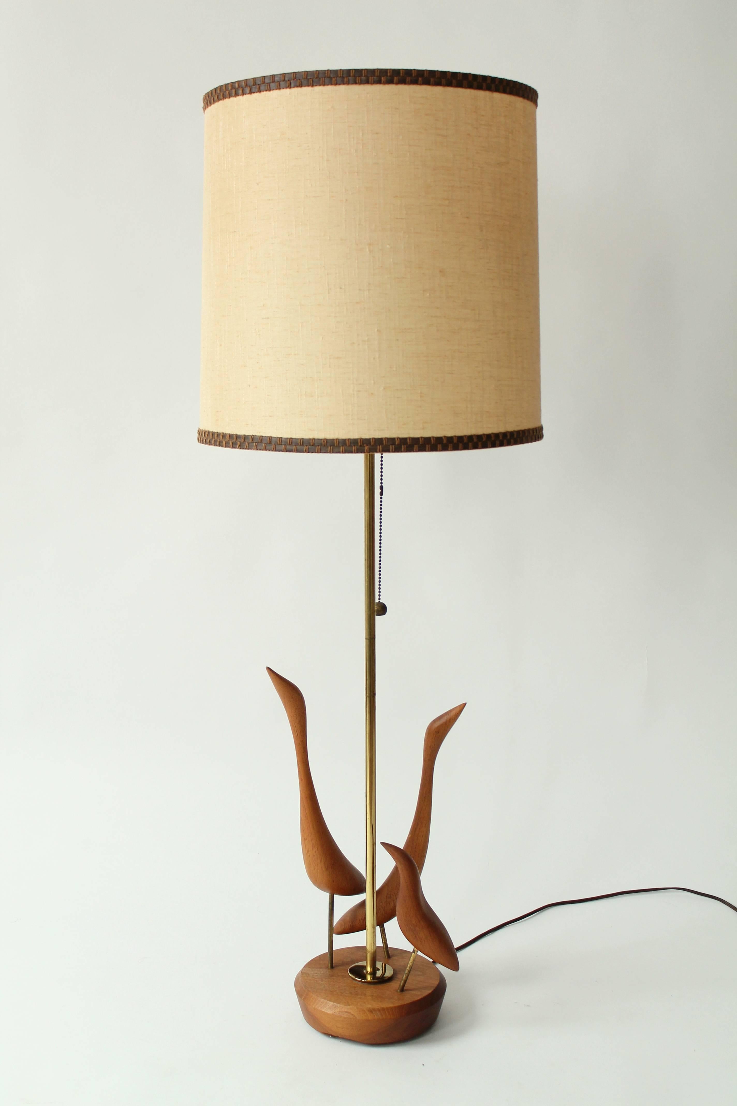 Teak Table Lamp with Brass Trim , 1960s , Denmark In Good Condition In St- Leonard, Quebec