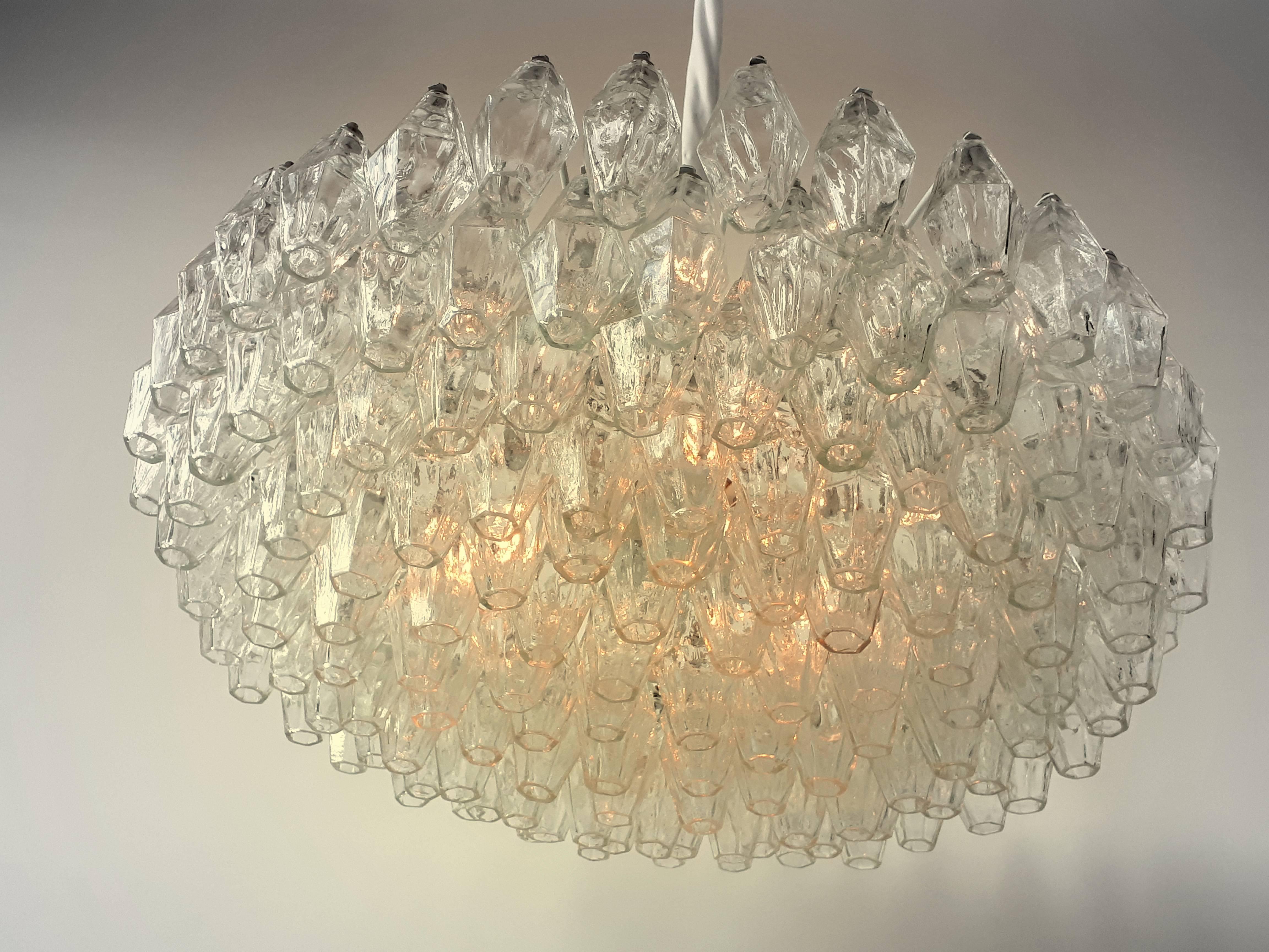 Original Signed Venini Polyhedral Glass  Chandelier , 1960s , Italy 2