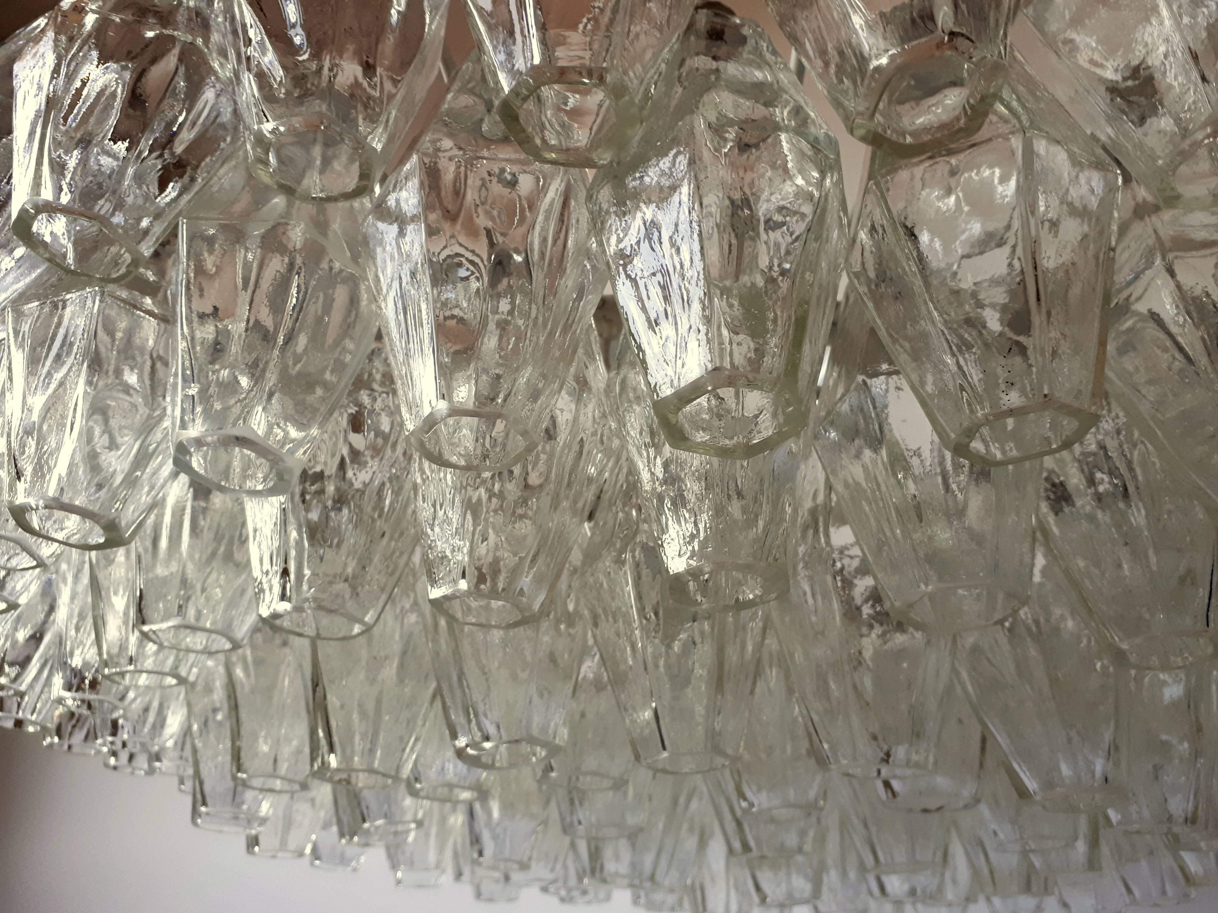 Original Signed Venini Polyhedral Glass  Chandelier , 1960s , Italy In Excellent Condition In St- Leonard, Quebec