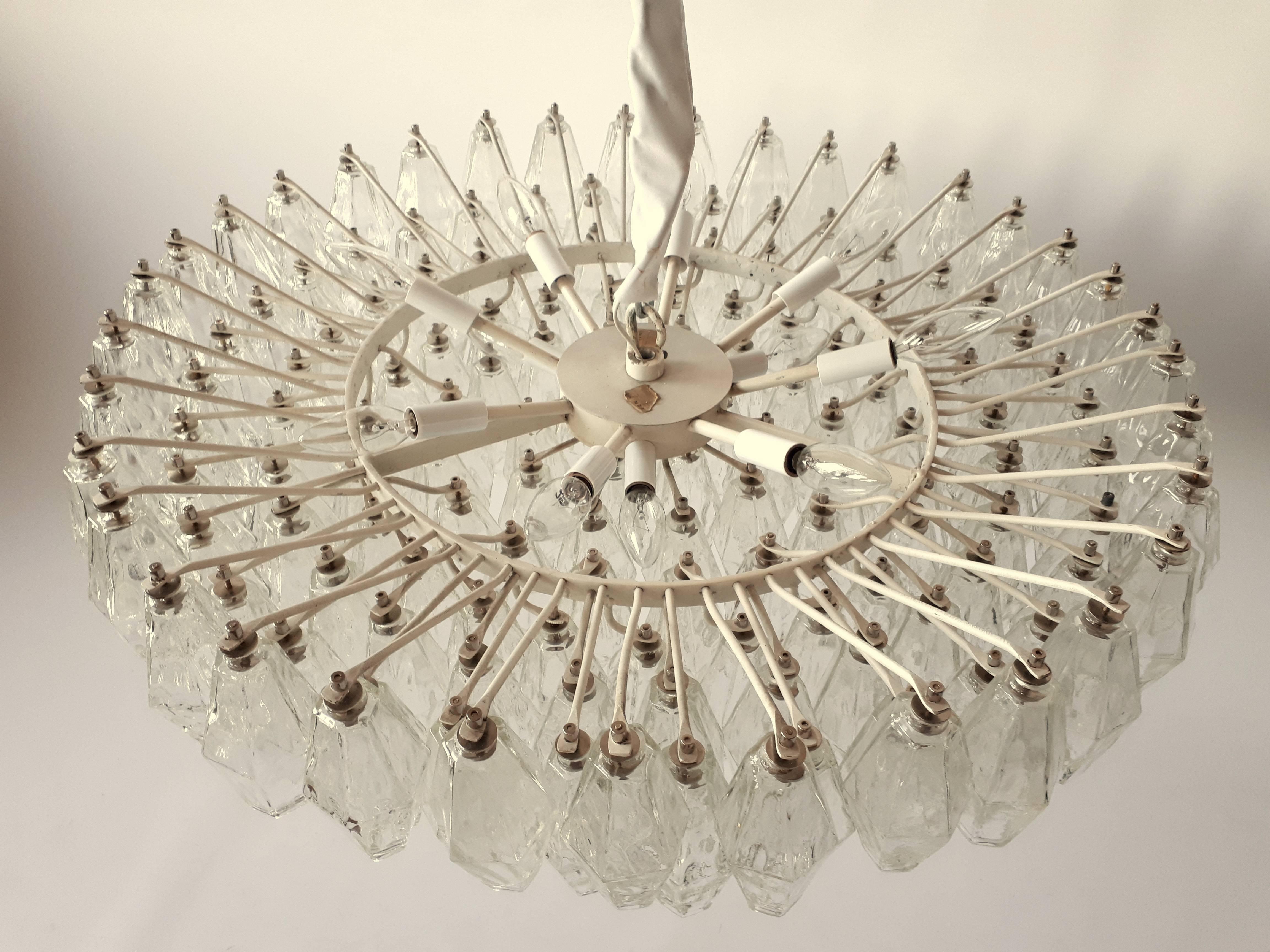 Blown Glass Original Signed Venini Polyhedral Glass  Chandelier , 1960s , Italy