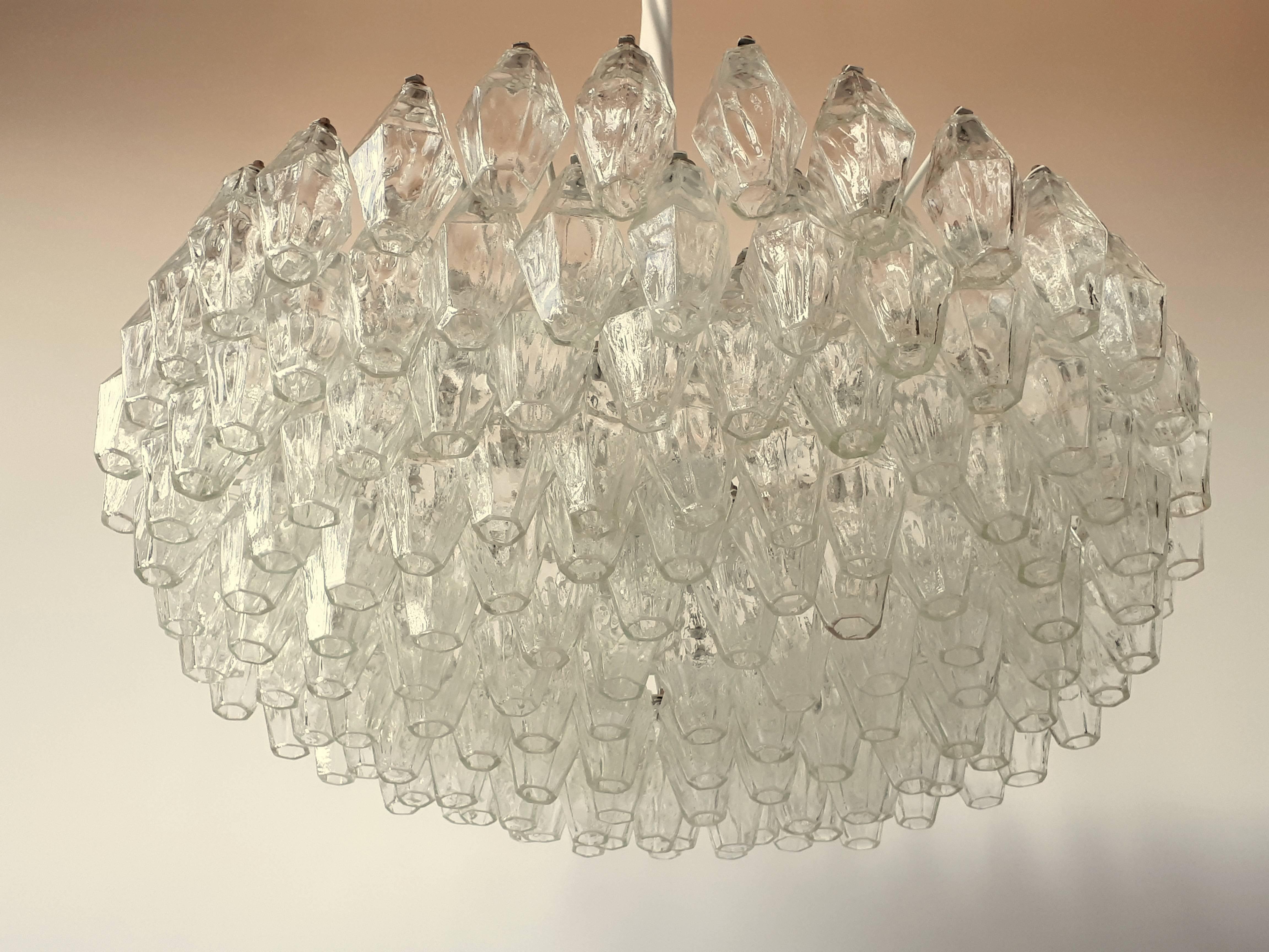 Mid-Century Modern Original Signed Venini Polyhedral Glass  Chandelier , 1960s , Italy