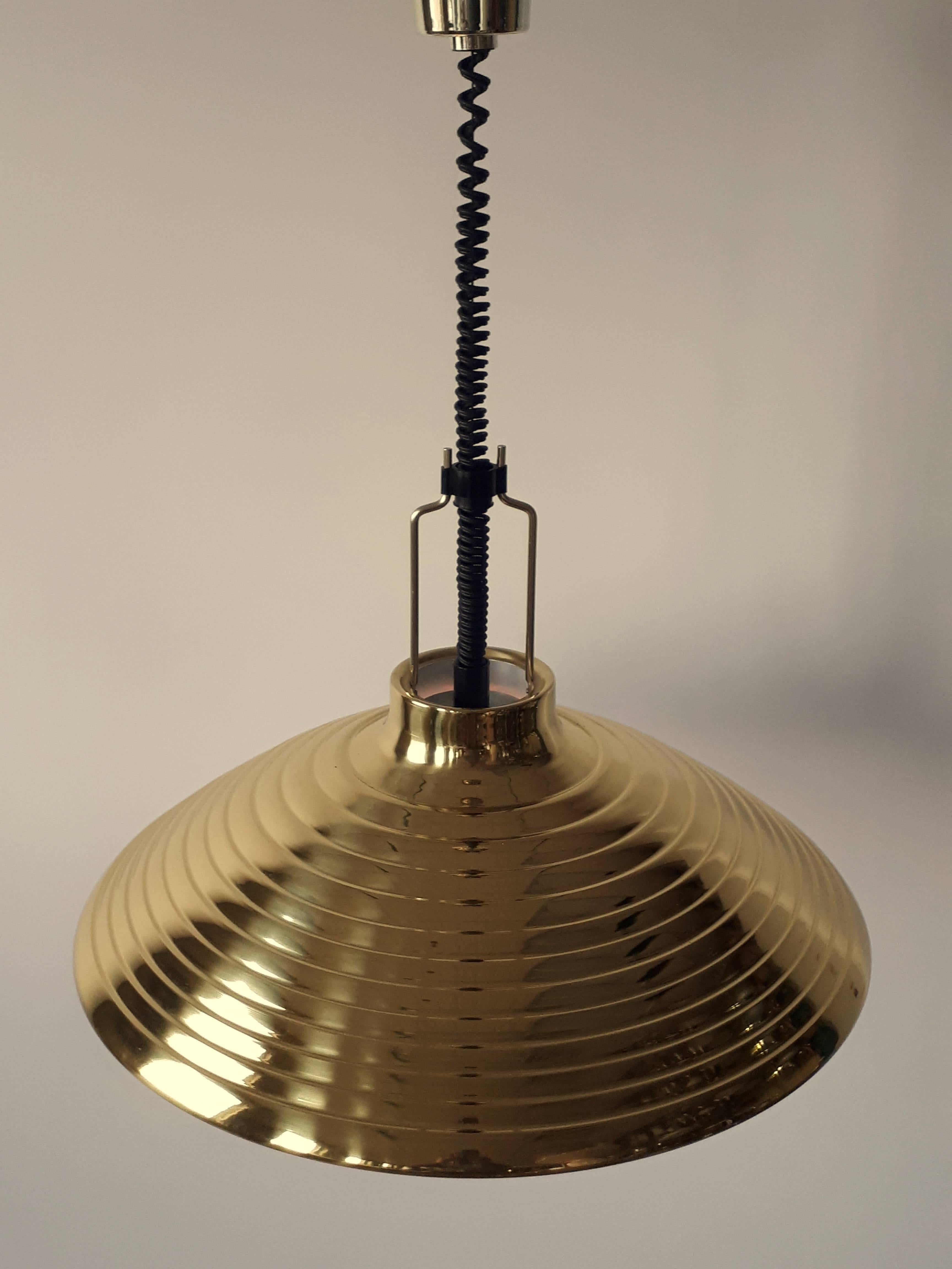 Mid-Century Modern Swedish Brass-Plated Retractable Chandelier, 1970s, Denmark