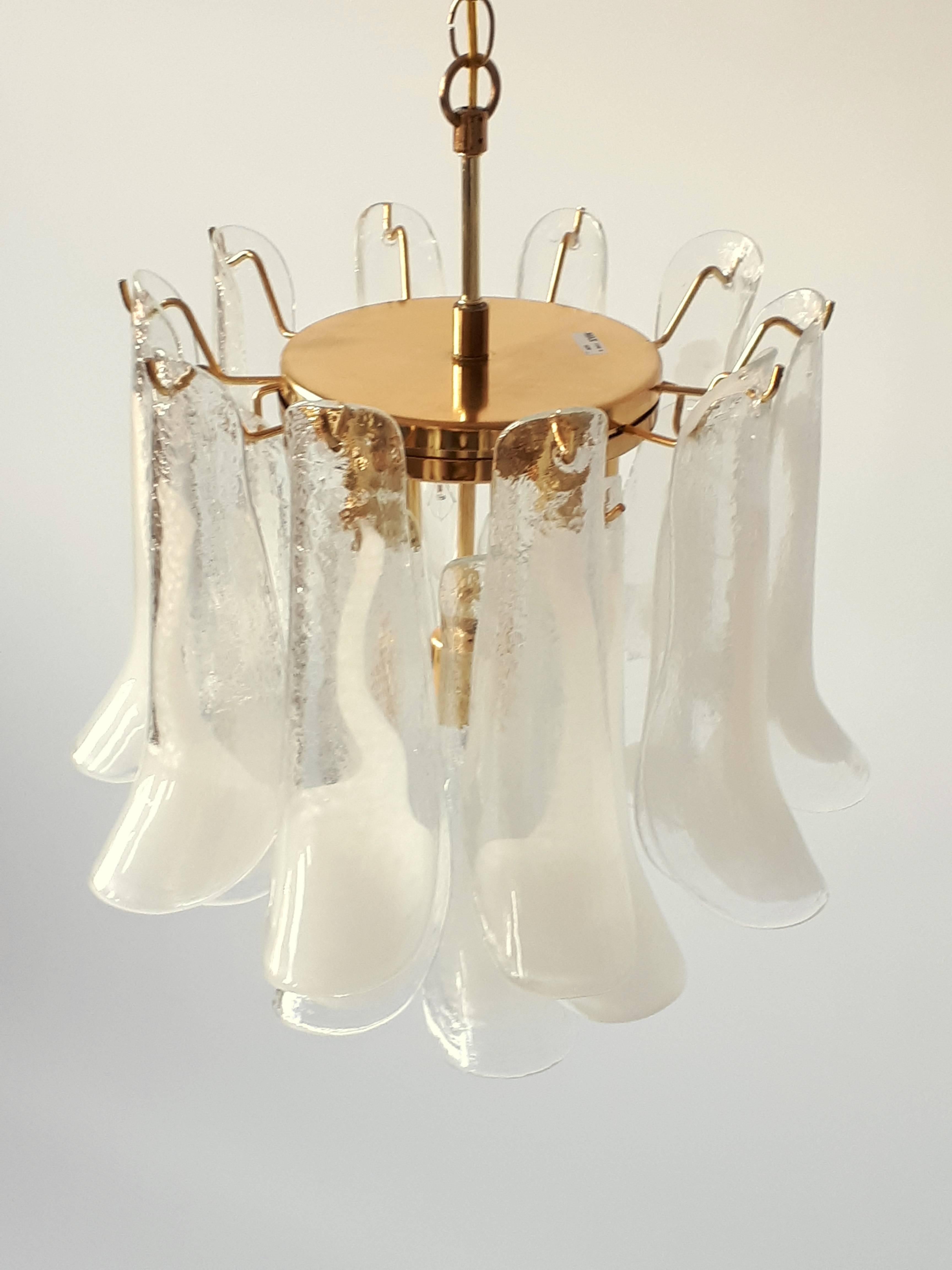 Brass Glass Petal Chandelier or Pendant from Mazzega, 1970, Murano, Italia