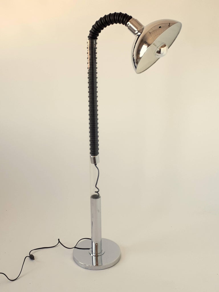 1970s Telescopic Floor Lamp with a Pull/Push Flexible Rubber Stem