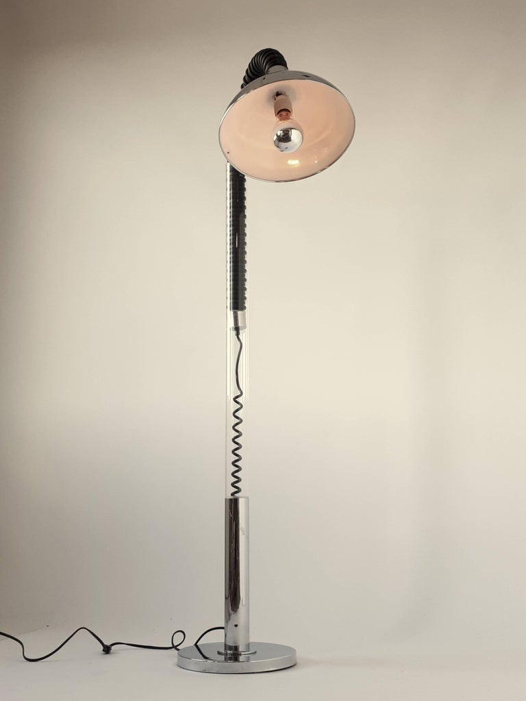 1970s Telescopic Floor Lamp with a Pull/Push Flexible Rubber Stem