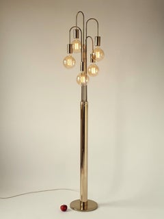Extra Tall  Waterfall Brass-Plated Floor Lamp, 1970s, USA