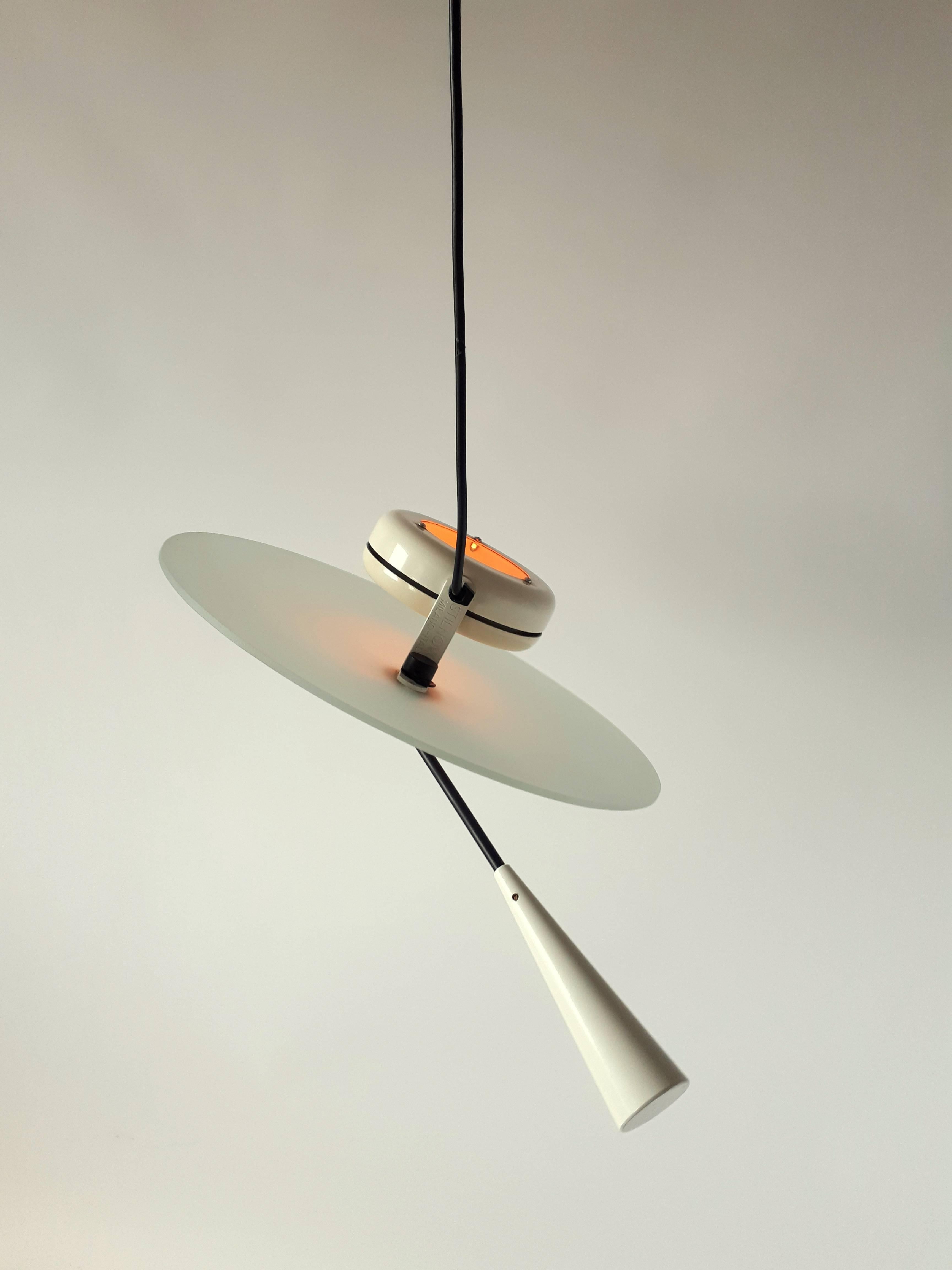 Enameled Stilnovo Halogen Chandelier with Counterweight, 1980s, Italy