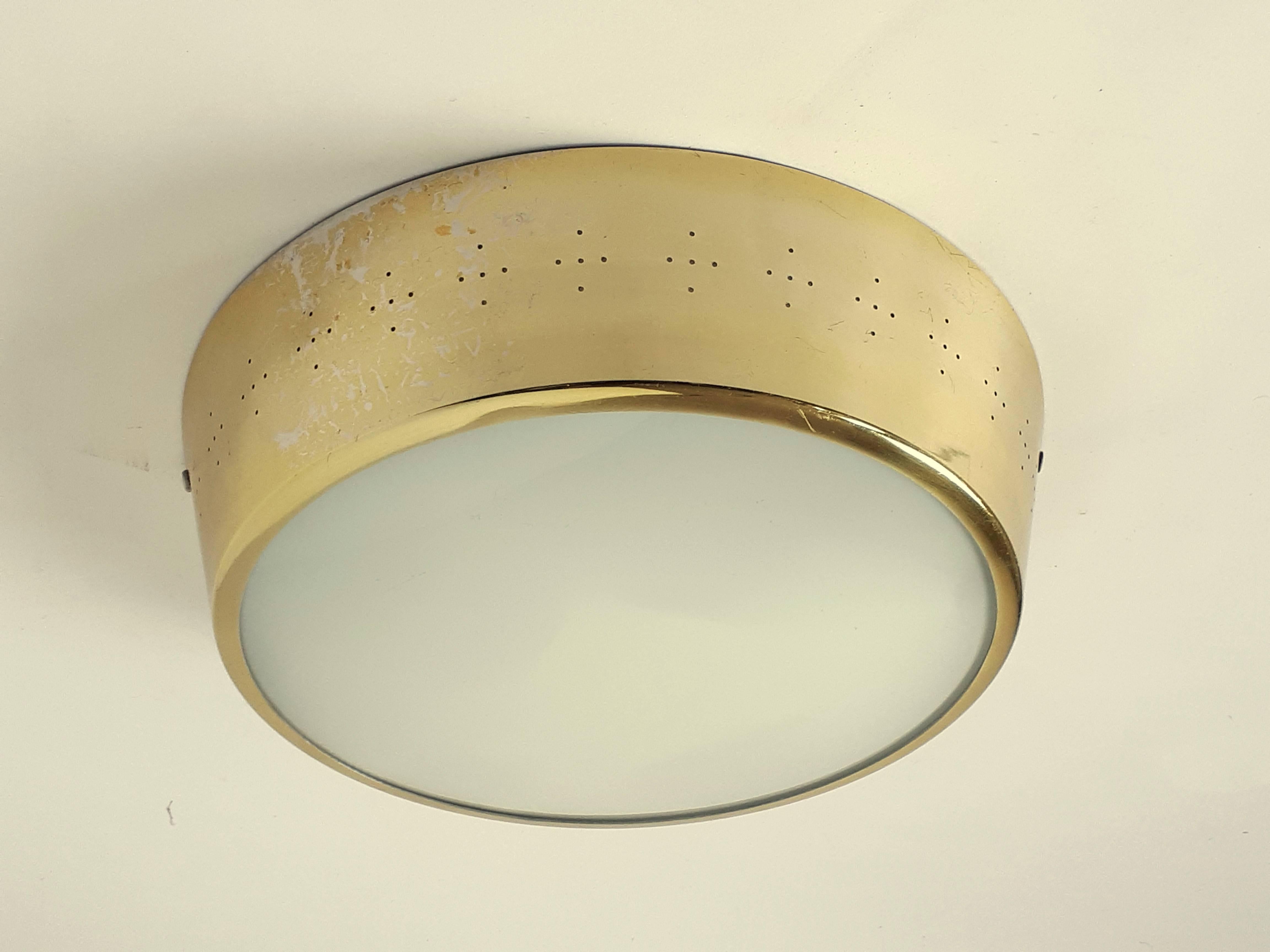 American Pair of Large Brass-Plated Pierced Flush Mount, 1950s, USA