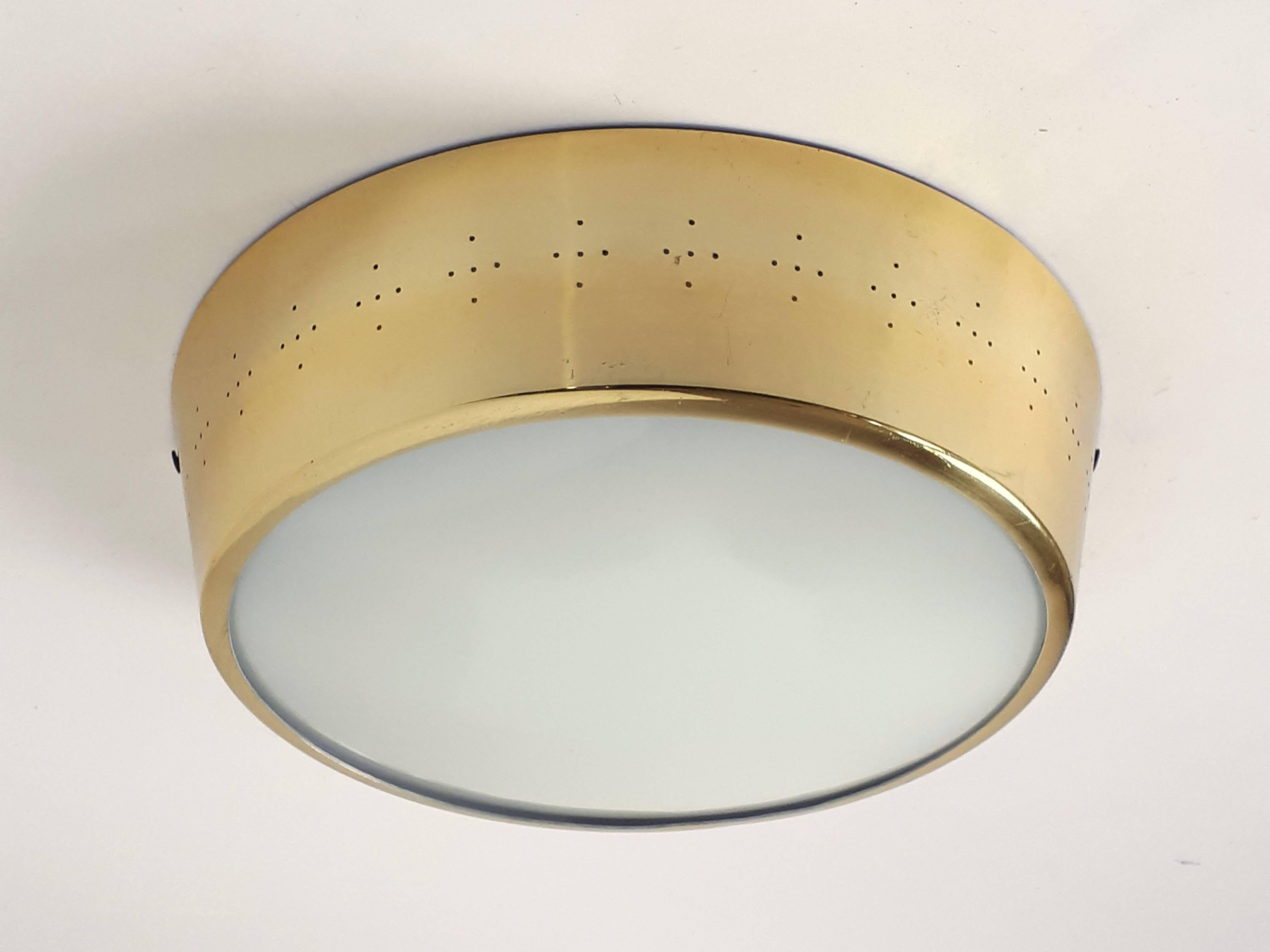 Pair of Large Brass-Plated Pierced Flush Mount, 1950s, USA 3