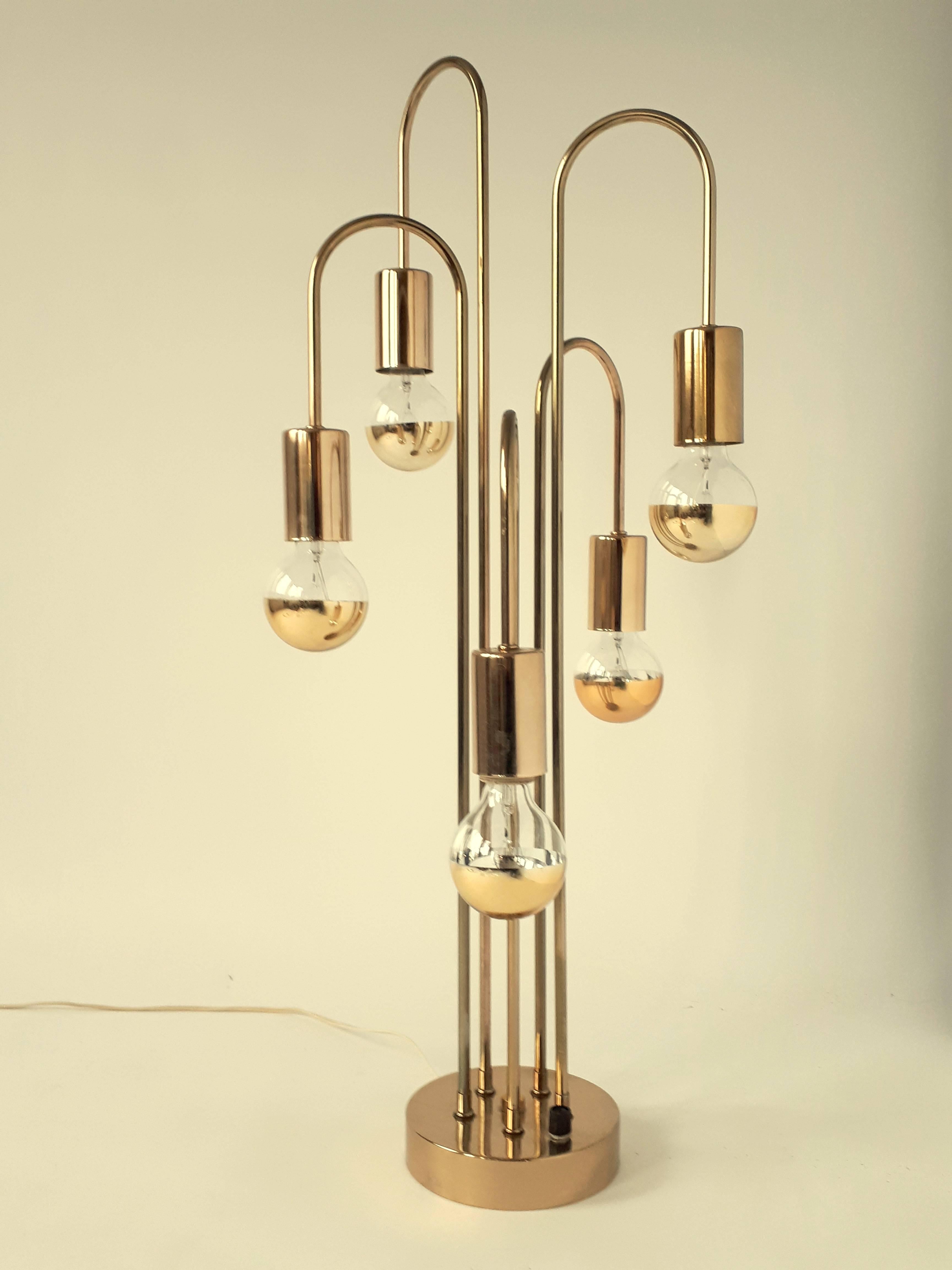Waterfall Brass-Plated Table Lamp, 1970s, USA 1