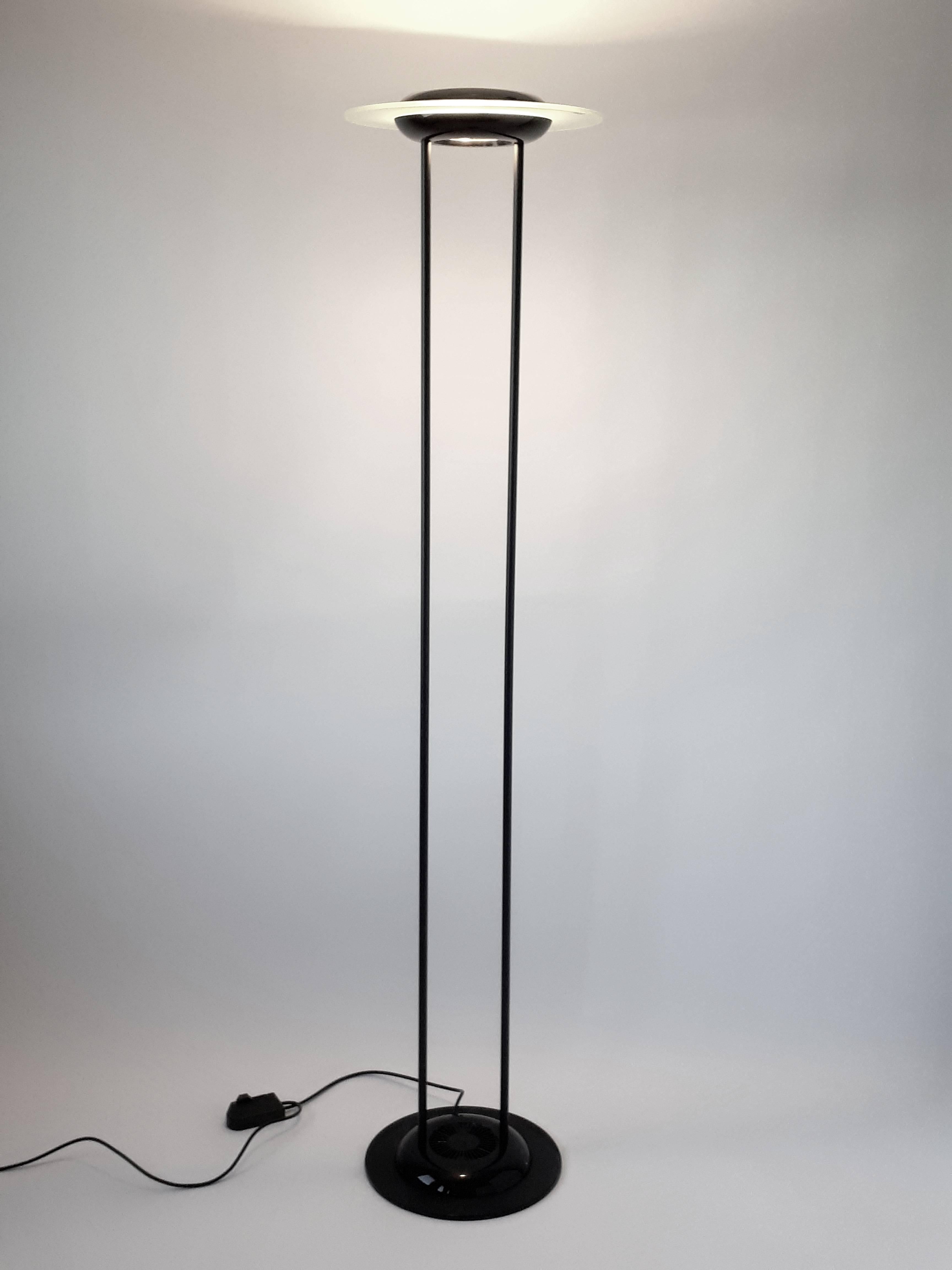 Enameled Saturn Shaped Tall Halogen Floor Lamp by F. Fabian, 1980s, Italia