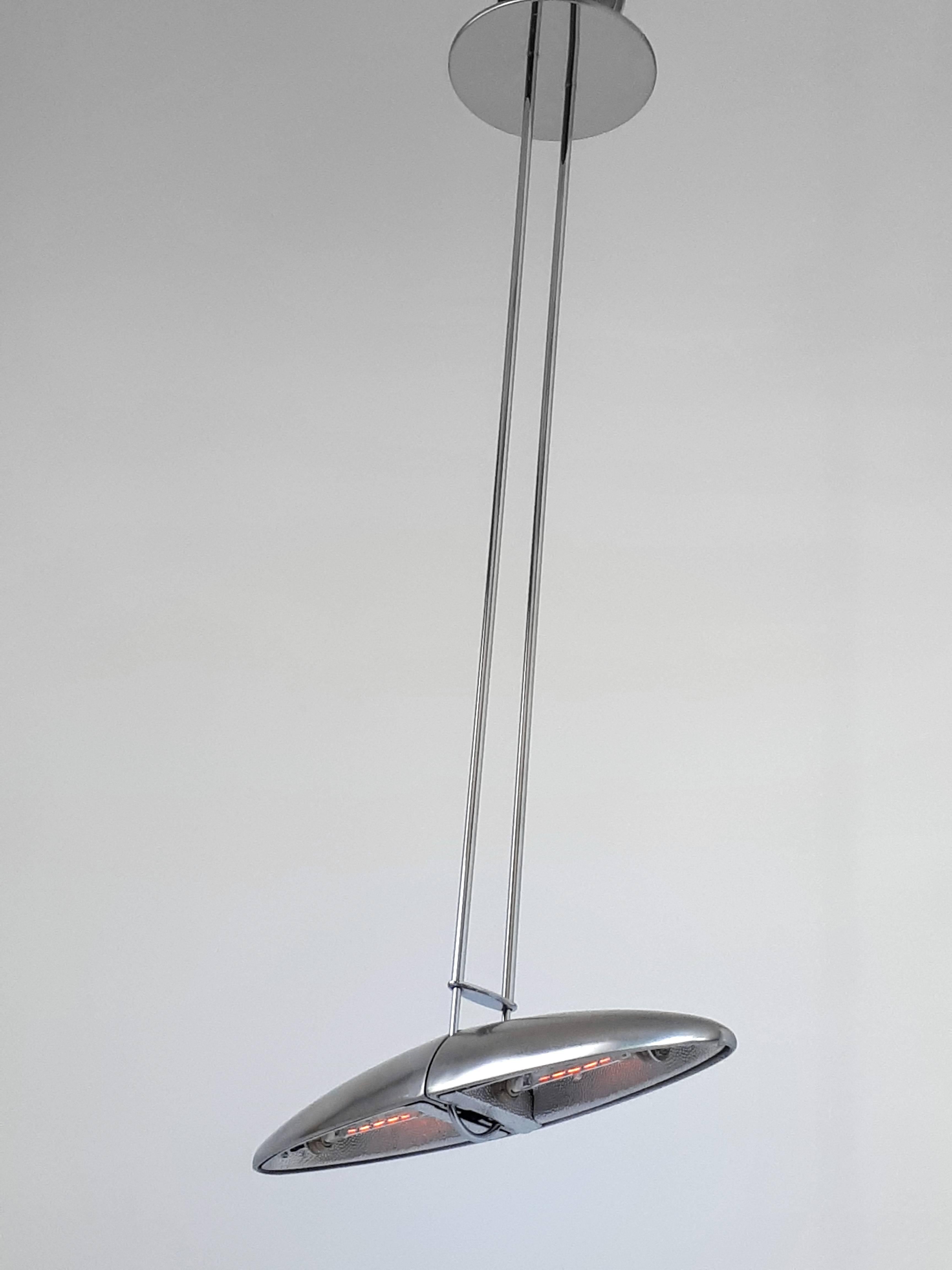 Modern Jorge Pensi Long Drop Aluminium Telescopic Halogen Chandelier, 1988, Spain For Sale