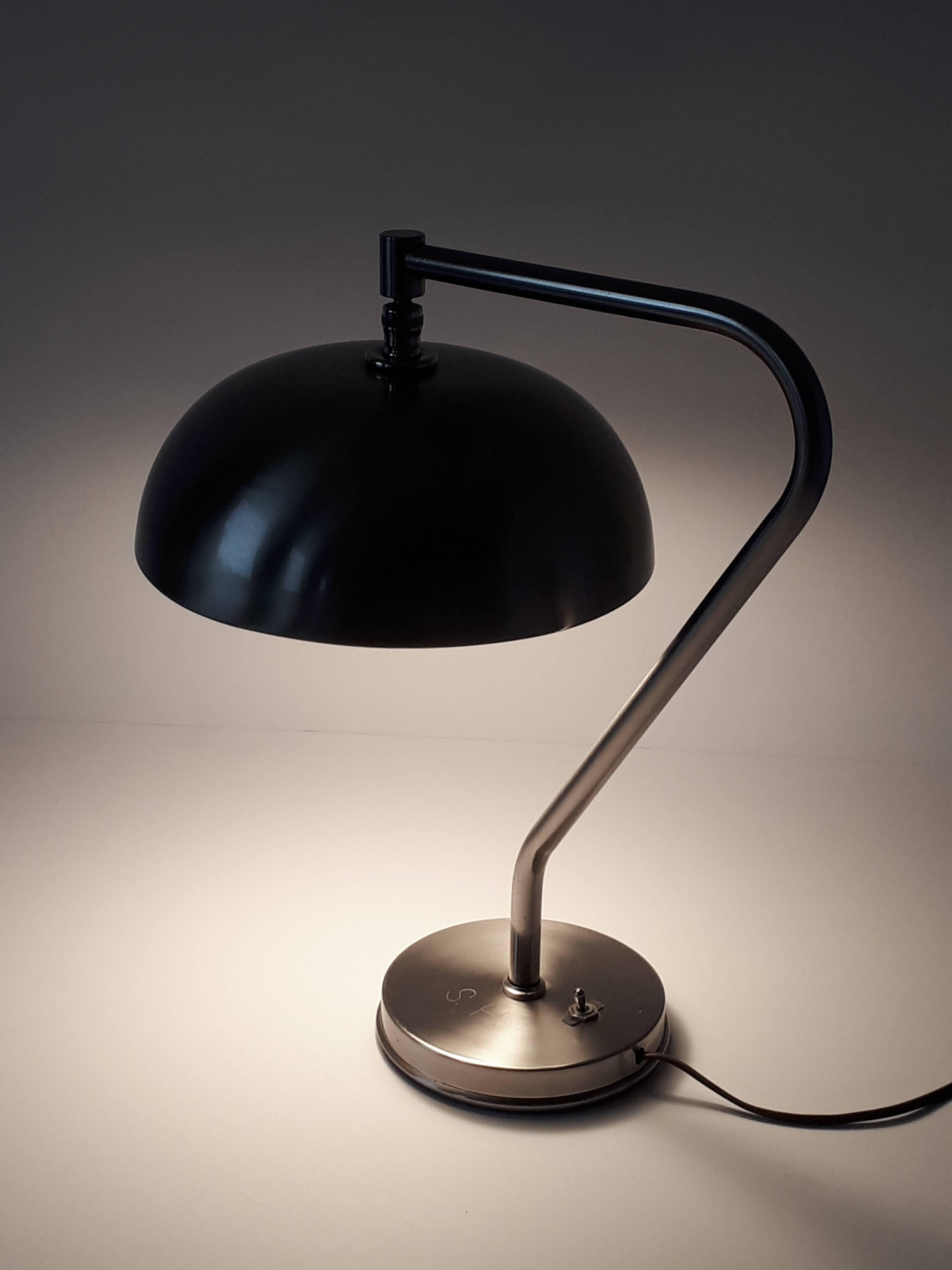 Mid-Century Modern 1950s Laquered Brushed Steel Table Lamp, USA