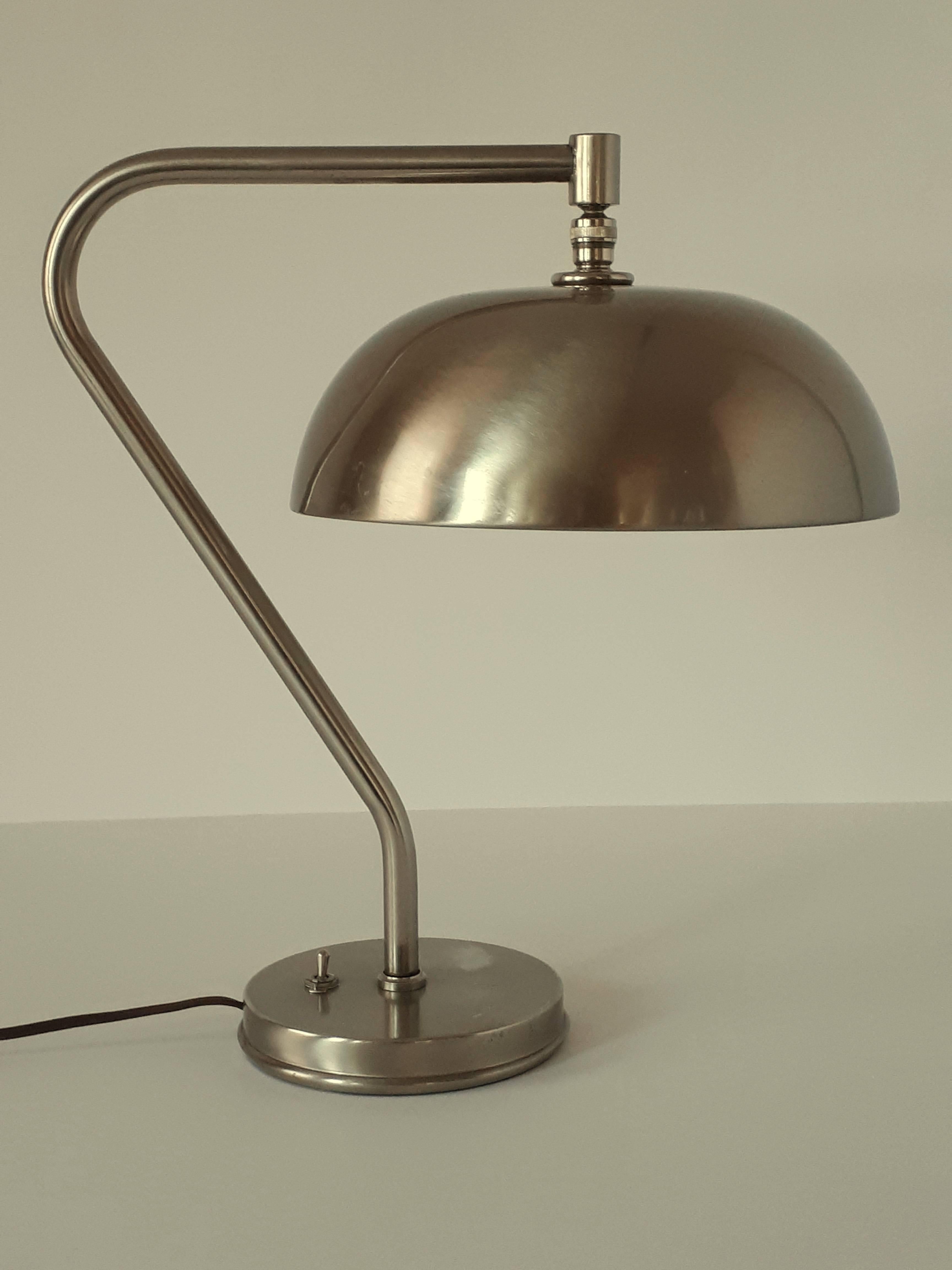 Lacquered 1950s Laquered Brushed Steel Table Lamp, USA