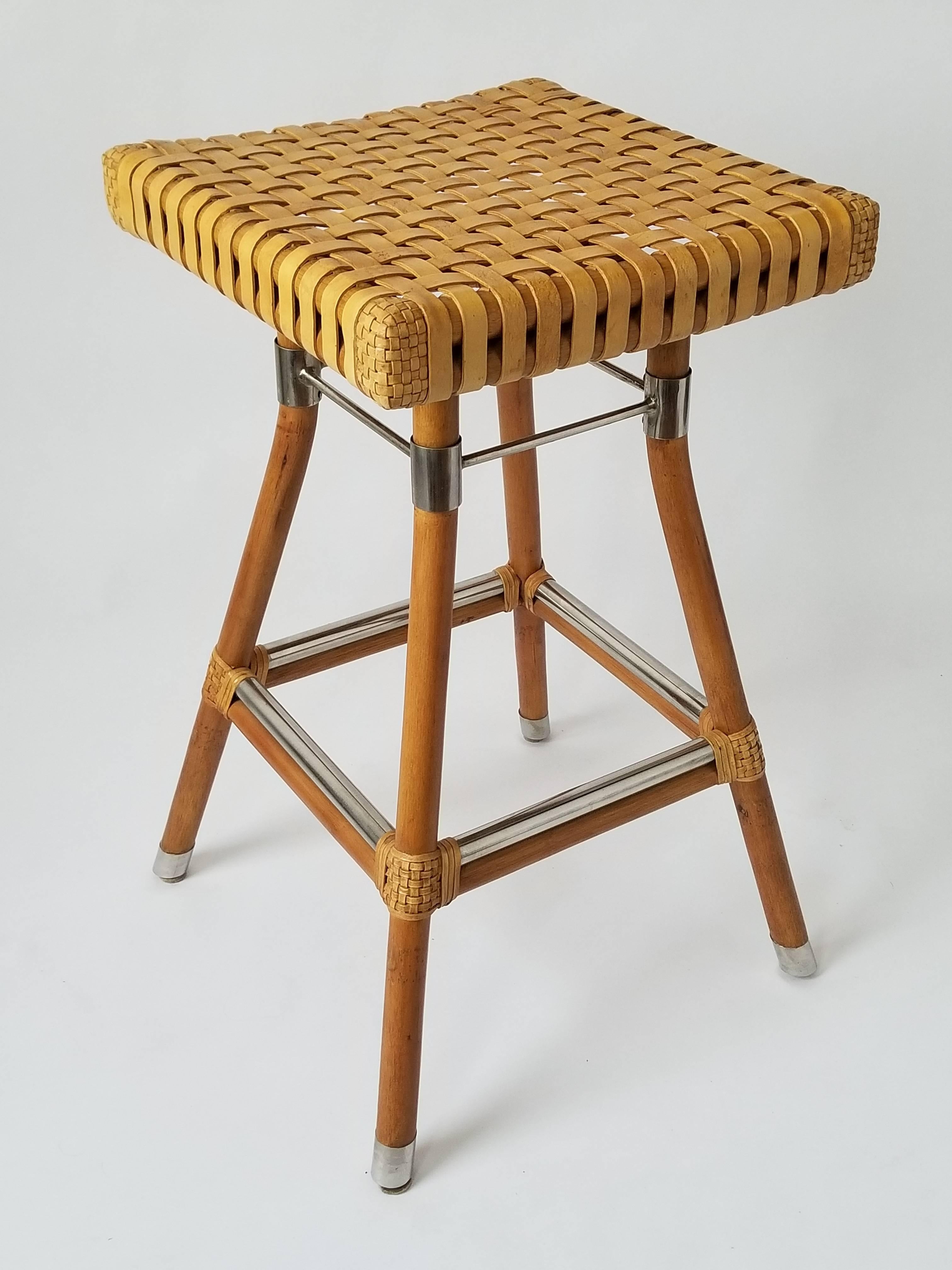 Late 20th Century Exceptional Pair of McGuire Bamboo Bar Stool with Rawhide Seating, 1980s, USA