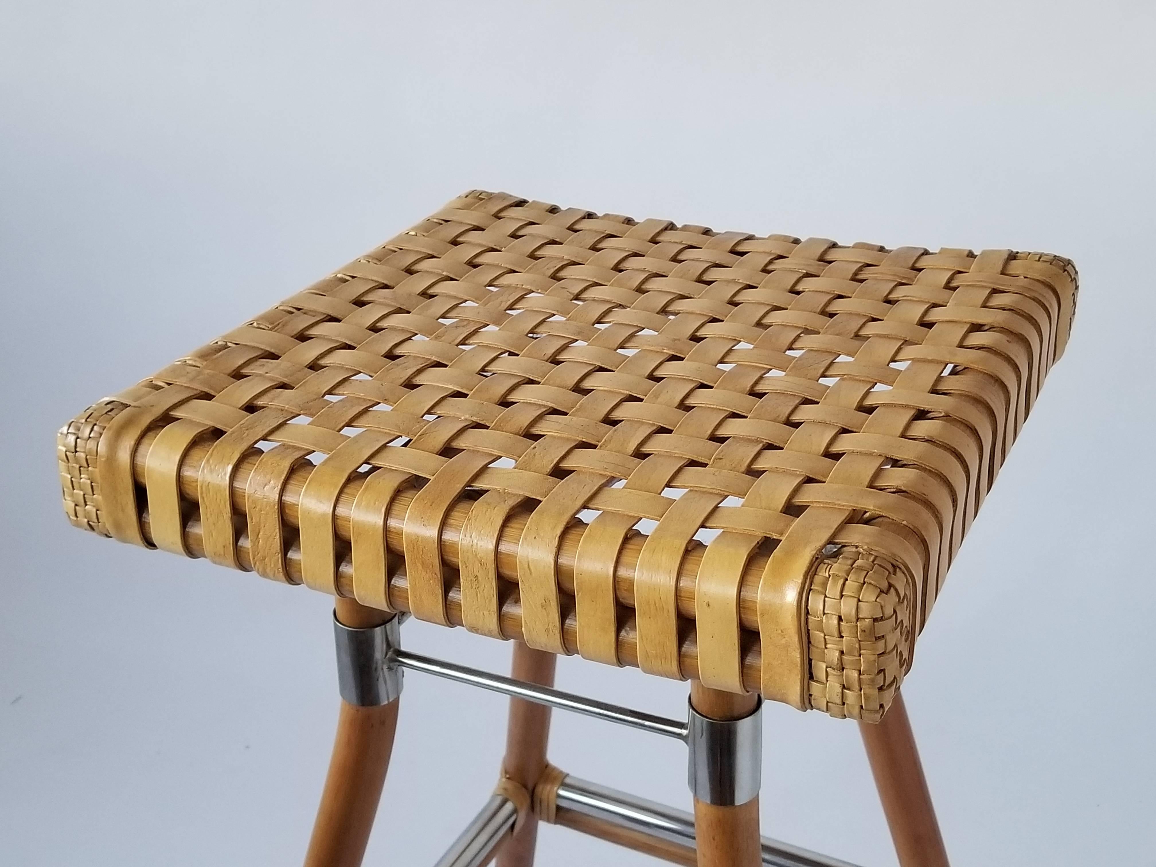 Exceptional Pair of McGuire Bamboo Bar Stool with Rawhide Seating, 1980s, USA 2