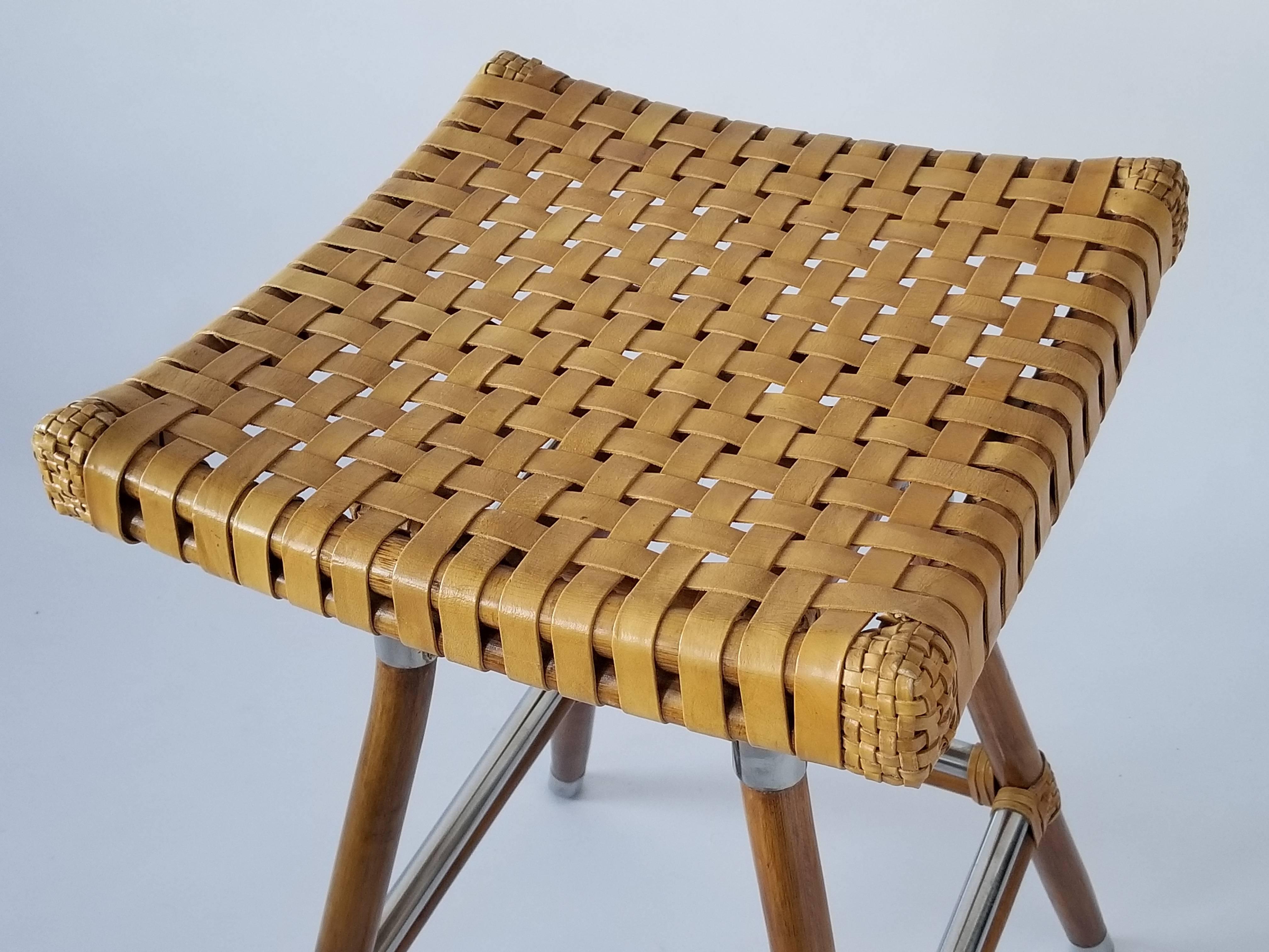 Exceptional Pair of McGuire Bamboo Bar Stool with Rawhide Seating, 1980s, USA 3