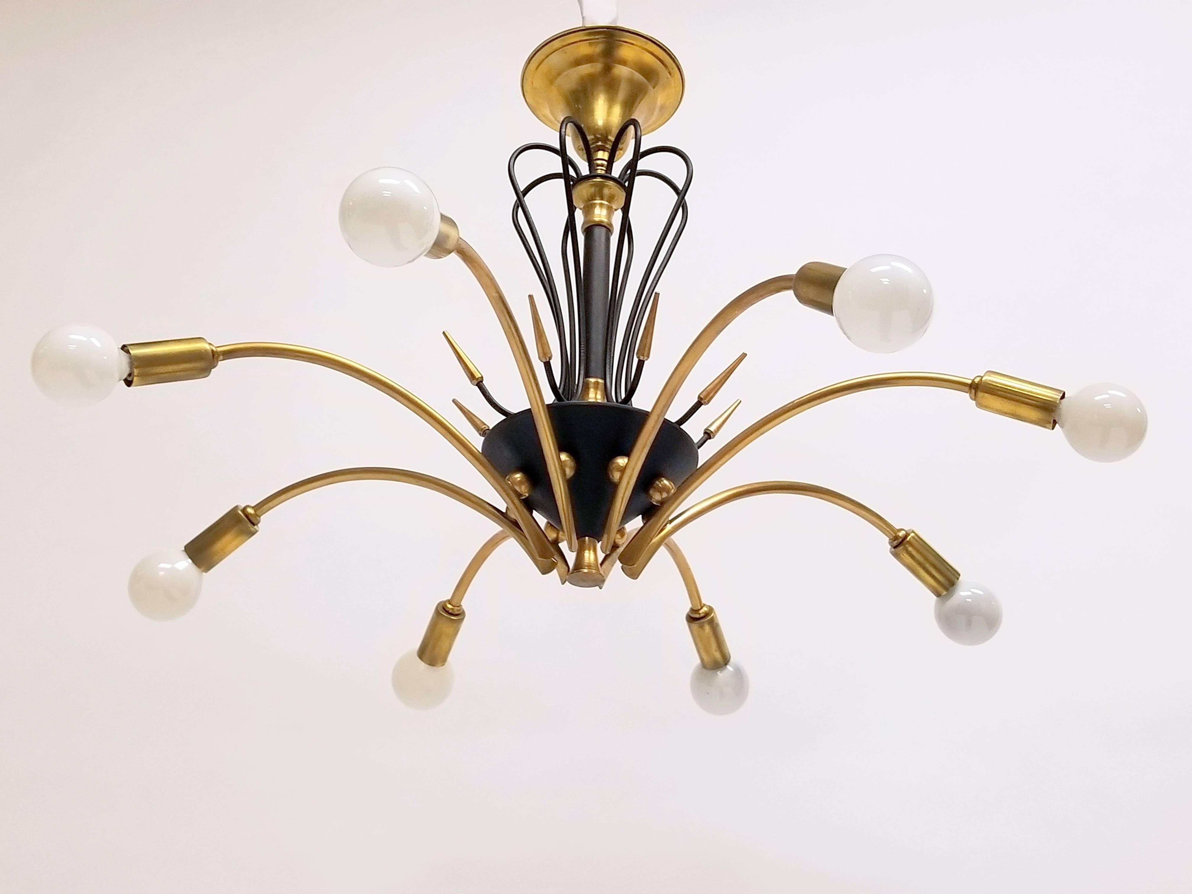 1950s Italian Eight-Arm Brass Spider-Leg Chandelier 1