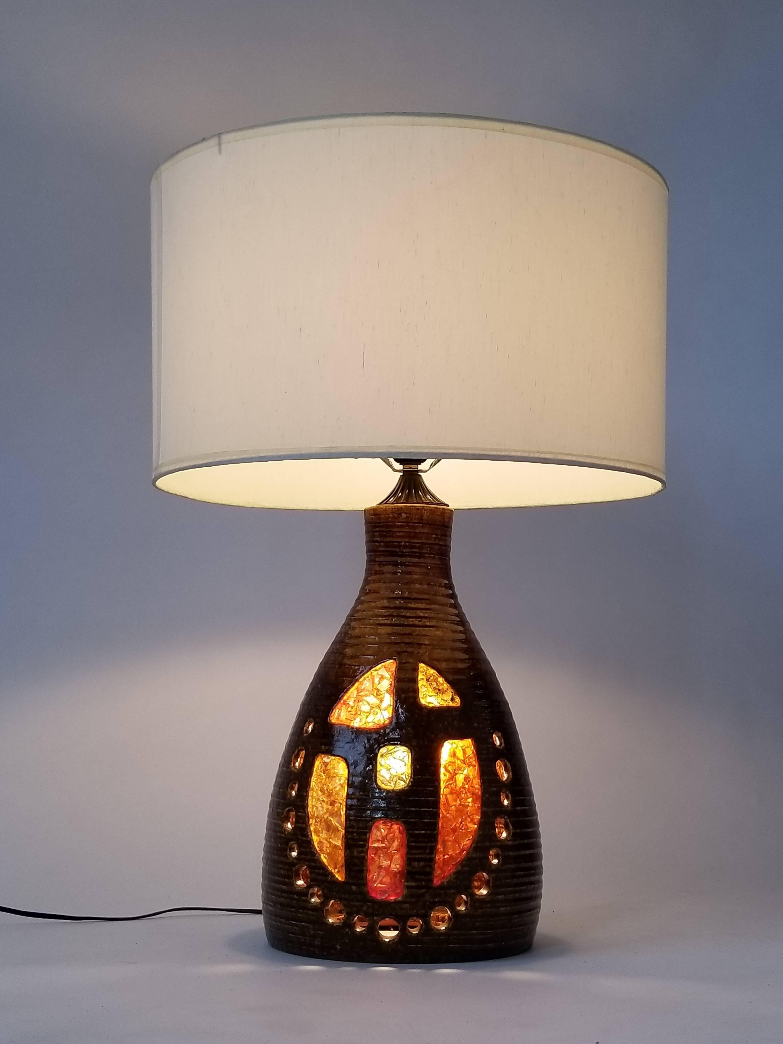 French 1960s Georges Pelletier Ceramic Table Lamp with Resin Inlay,  Accolay ,  France