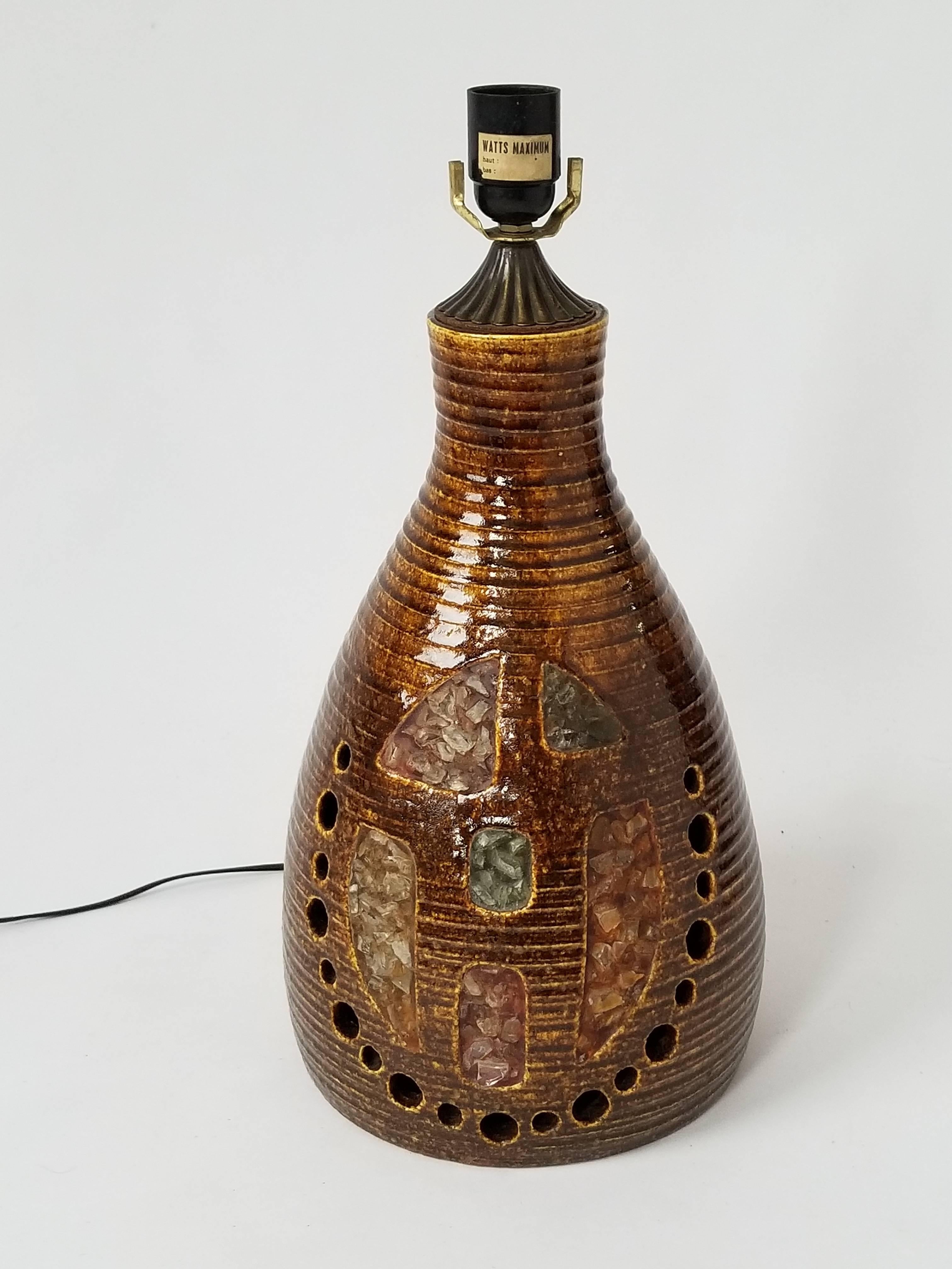 Mid-20th Century 1960s Georges Pelletier Ceramic Table Lamp with Resin Inlay,  Accolay ,  France