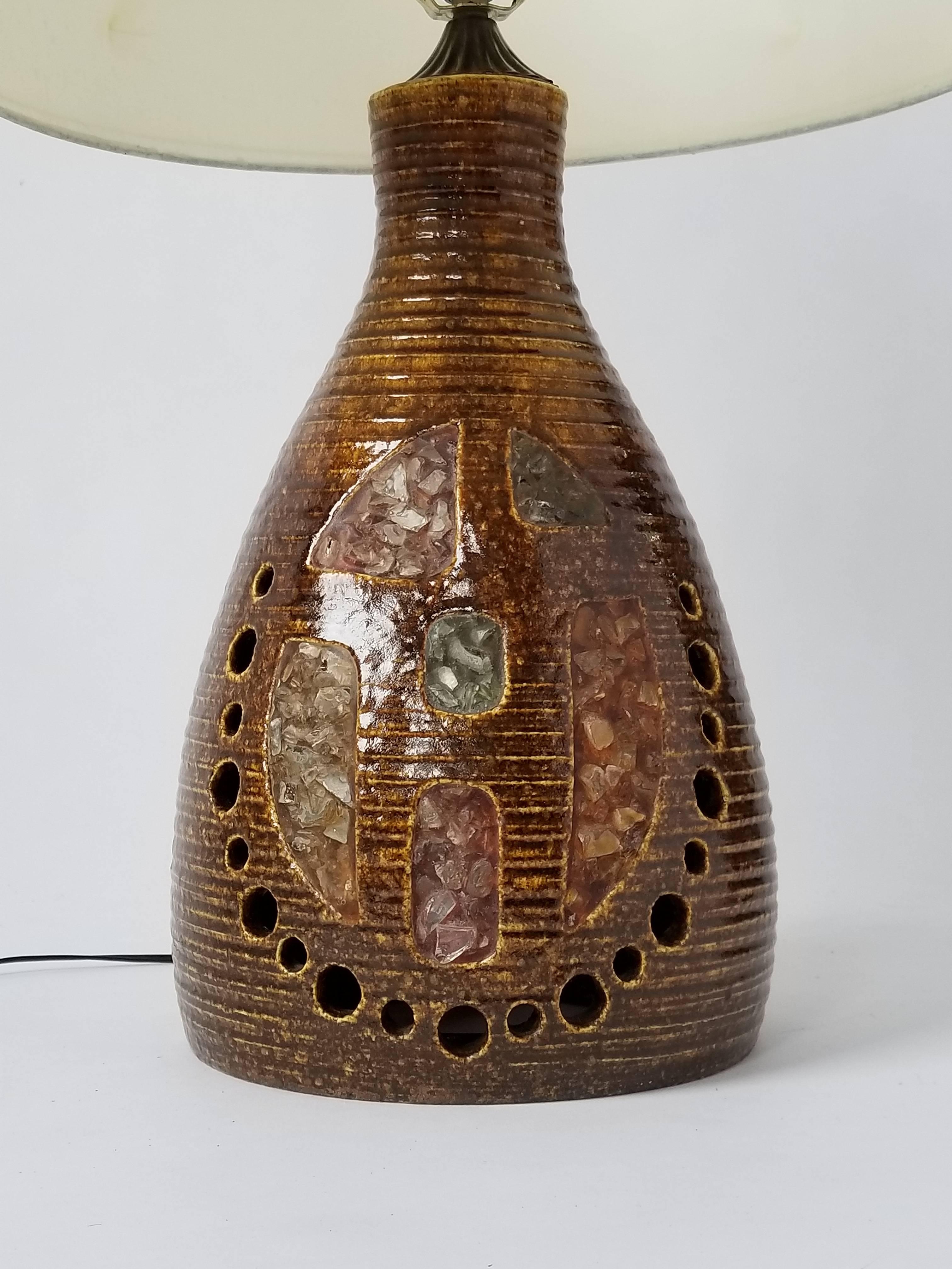 1960s Georges Pelletier Ceramic Table Lamp with Resin Inlay,  Accolay ,  France 1