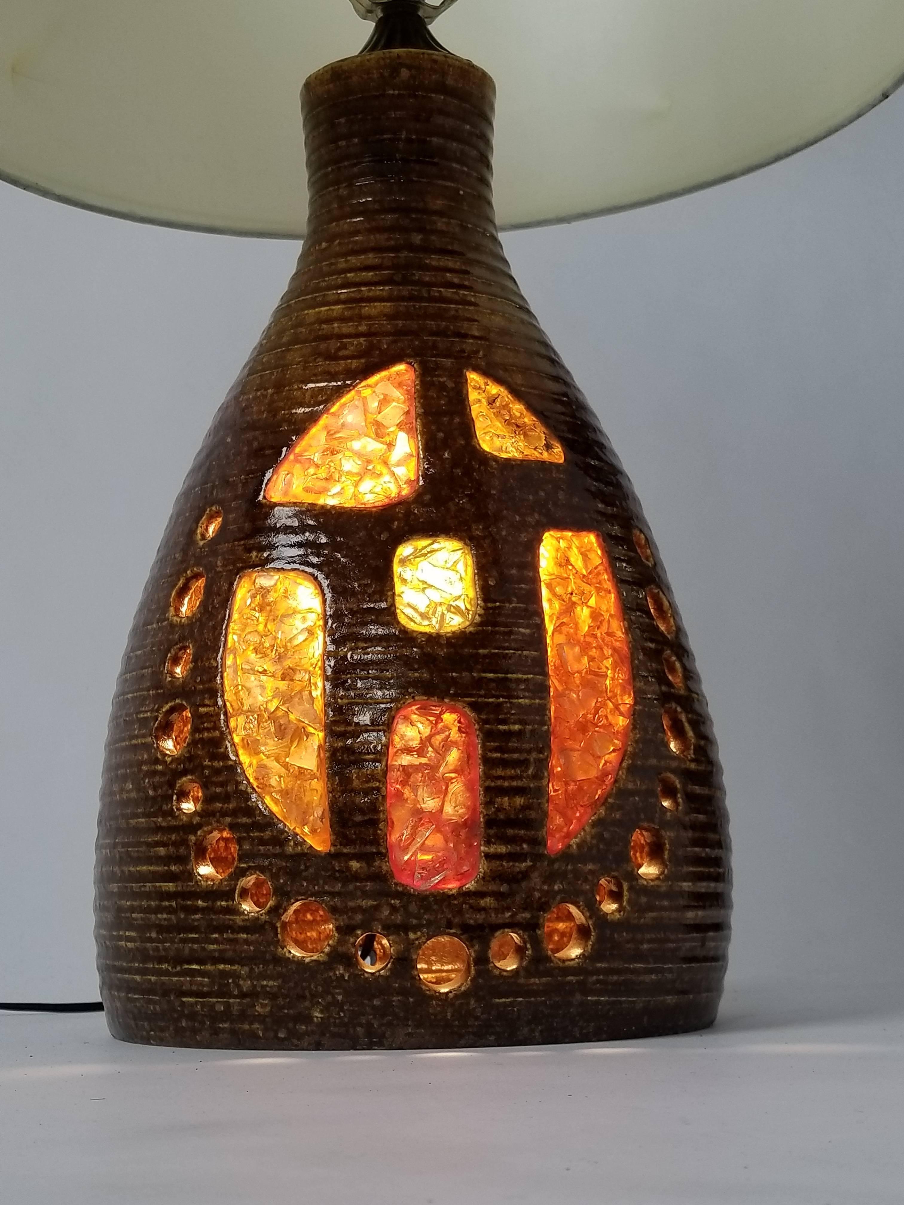 Glazed 1960s Georges Pelletier Ceramic Table Lamp with Resin Inlay,  Accolay ,  France