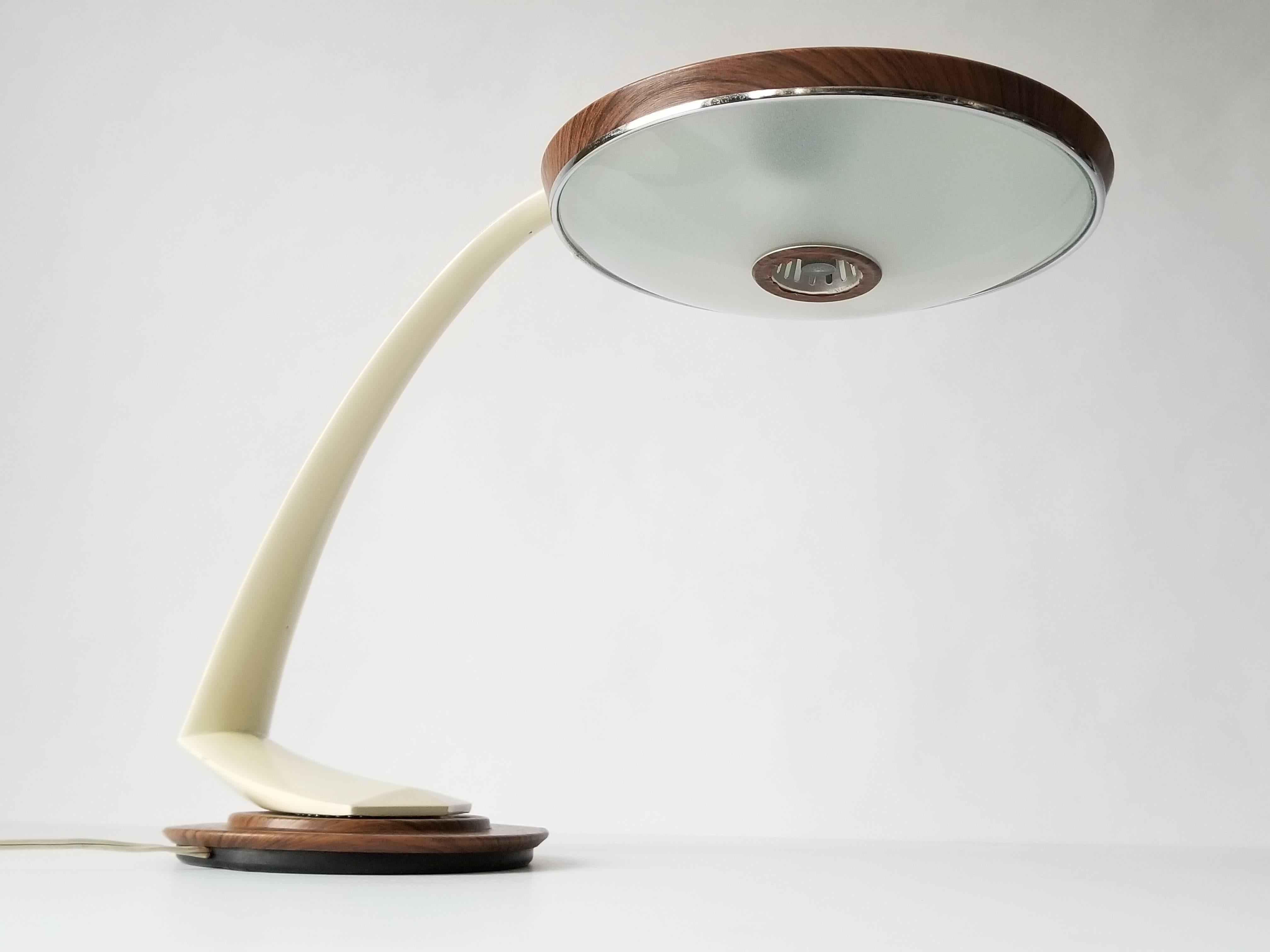 Mid-Century Modern 1960s Fase ' Boomerang '  Wood Grain Texturized  Table Lamp, Spain