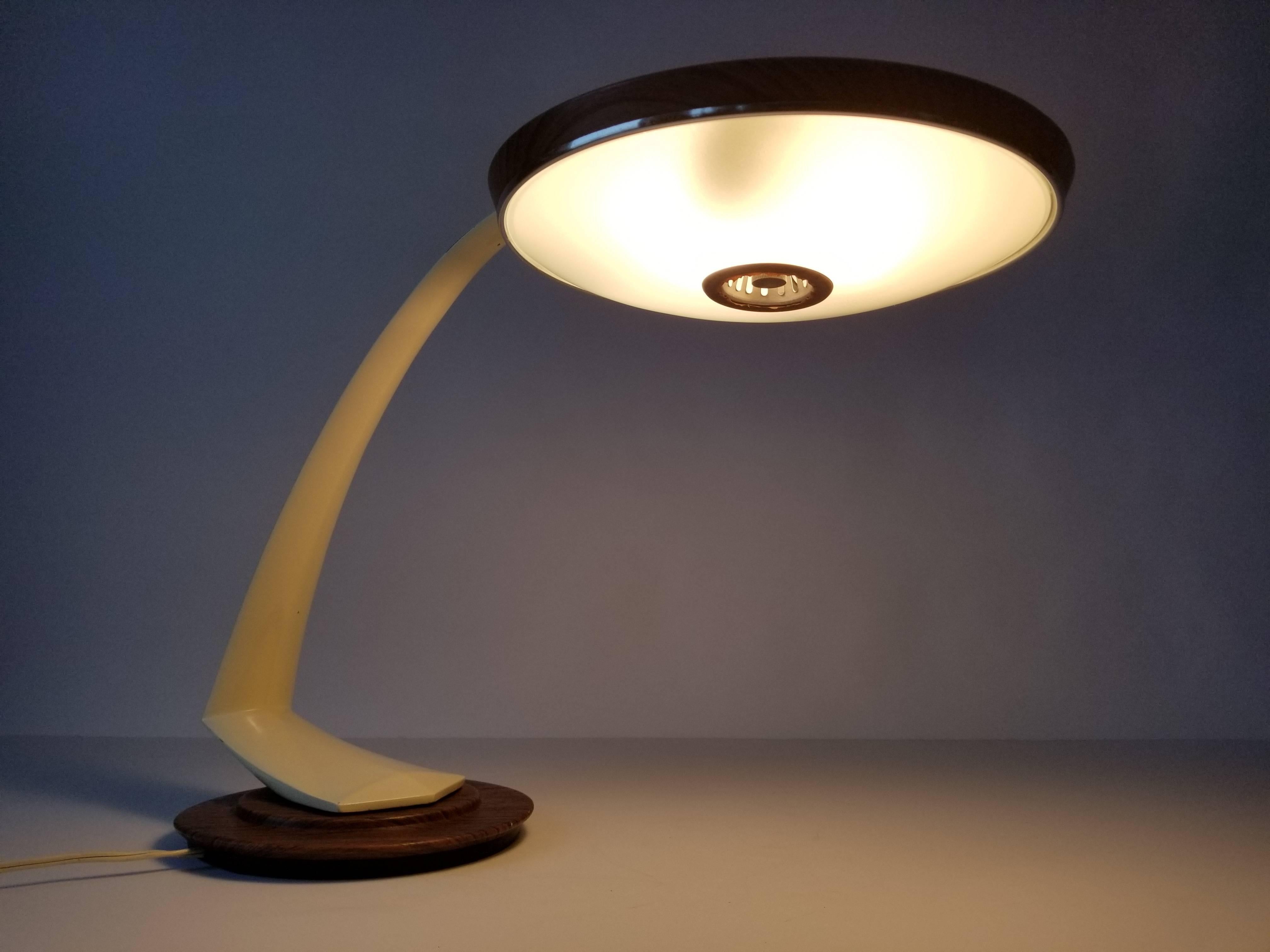 Aluminum 1960s Fase ' Boomerang '  Wood Grain Texturized  Table Lamp, Spain