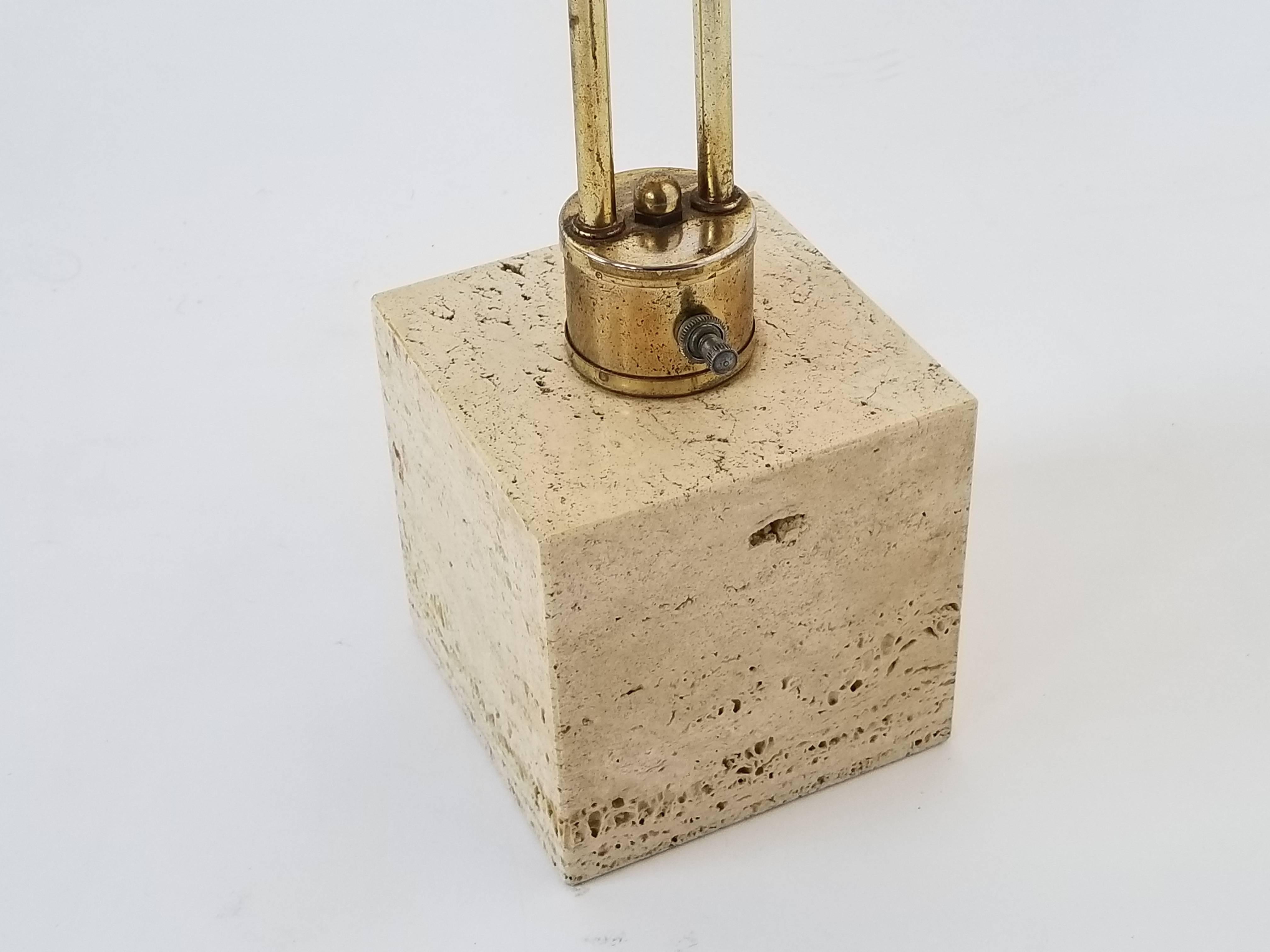 Mid-20th Century 1970s Harvey Guzzini Travertine and Brass Plated Arc Table Lamp, Italia For Sale