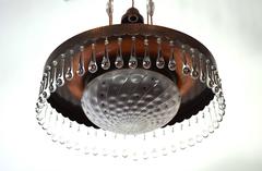 Large Vienna Secession Chandelier with Two Glass Shades