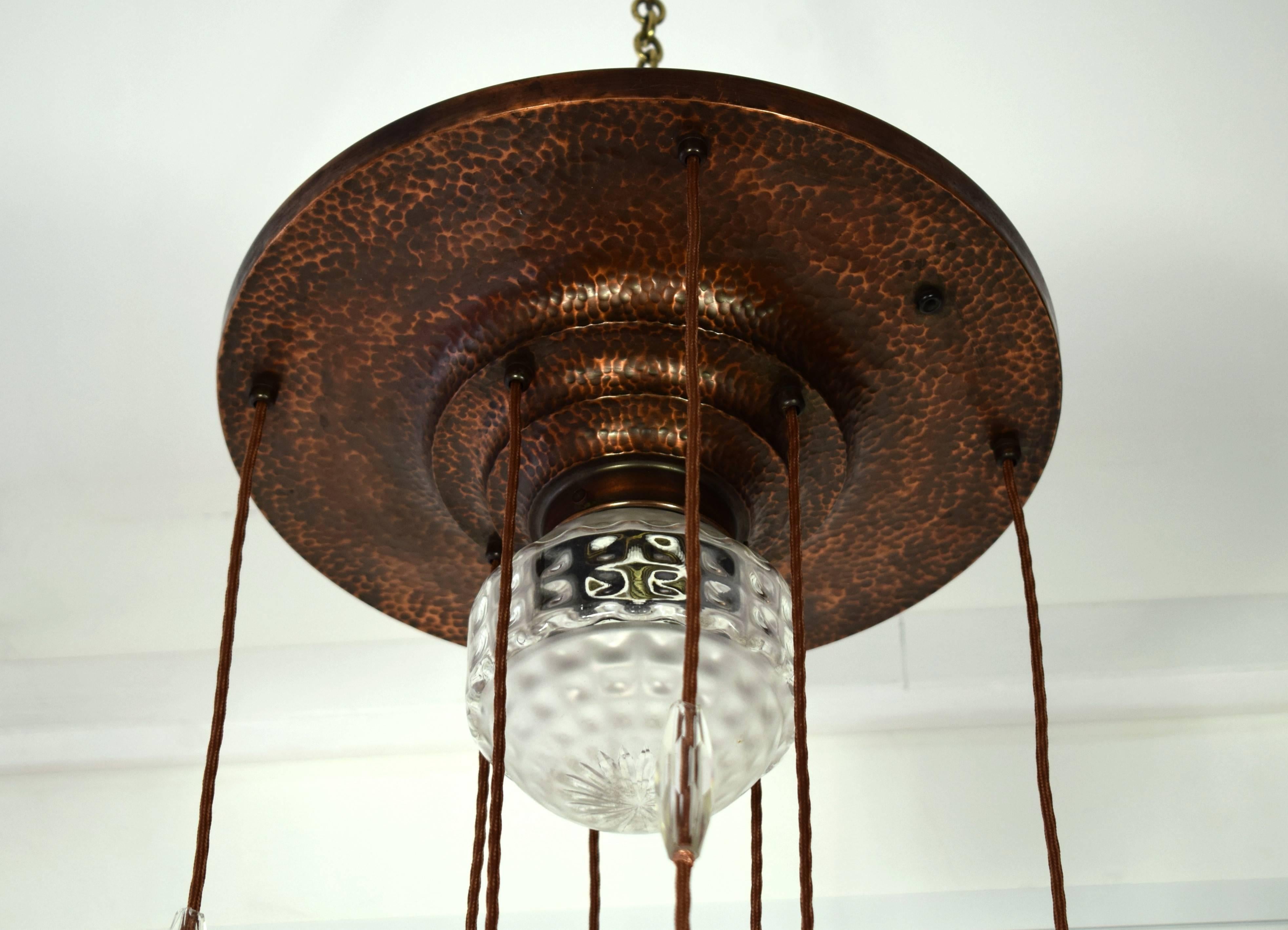 Large Vienna Secession Chandelier with Two Glass Shades In Excellent Condition For Sale In Wien, AT