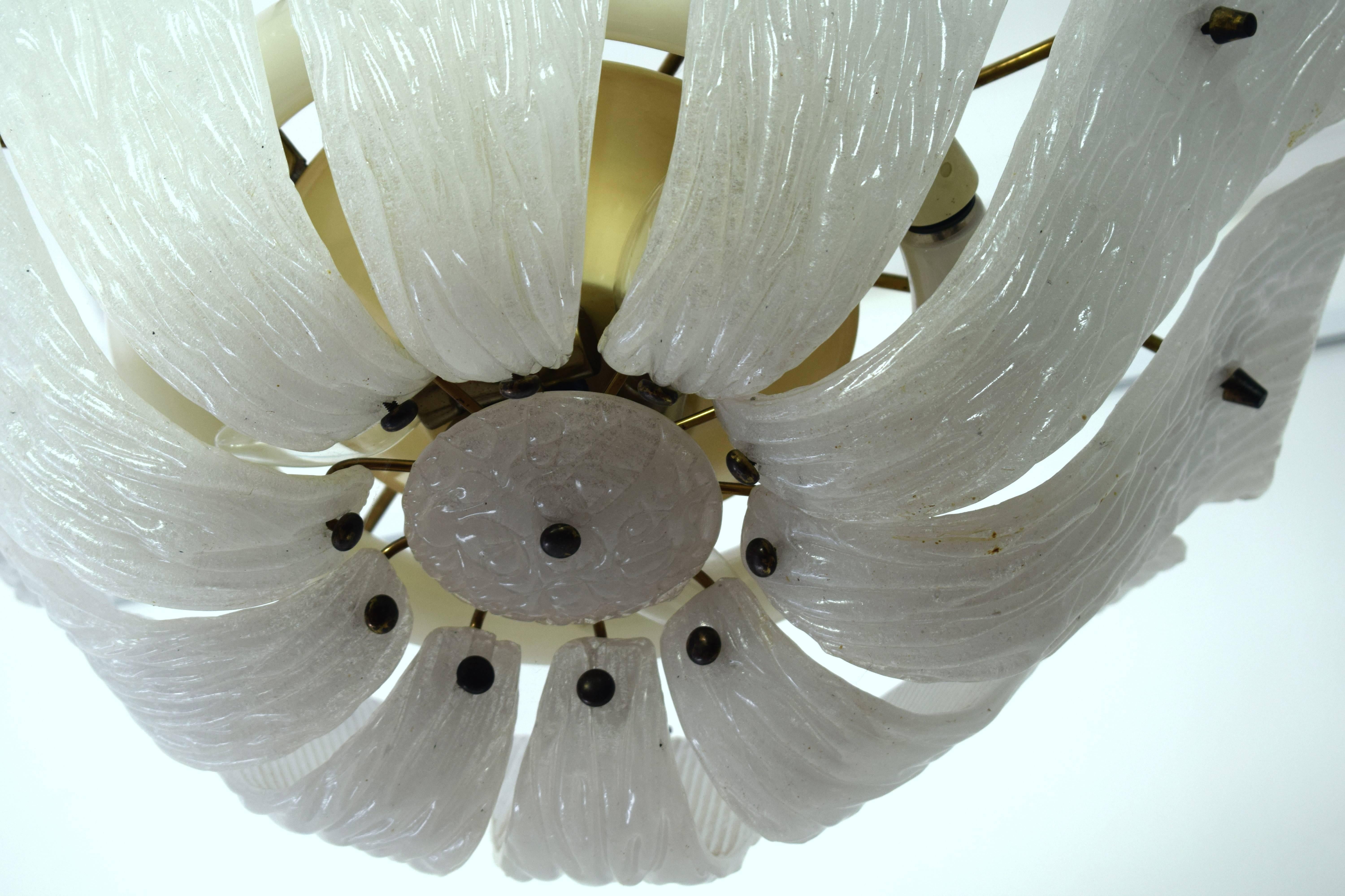 Mid-Century Modern J. T. Kalmar, Pendant Lamp “Fiorano, ” Curved and Textured Glass For Sale