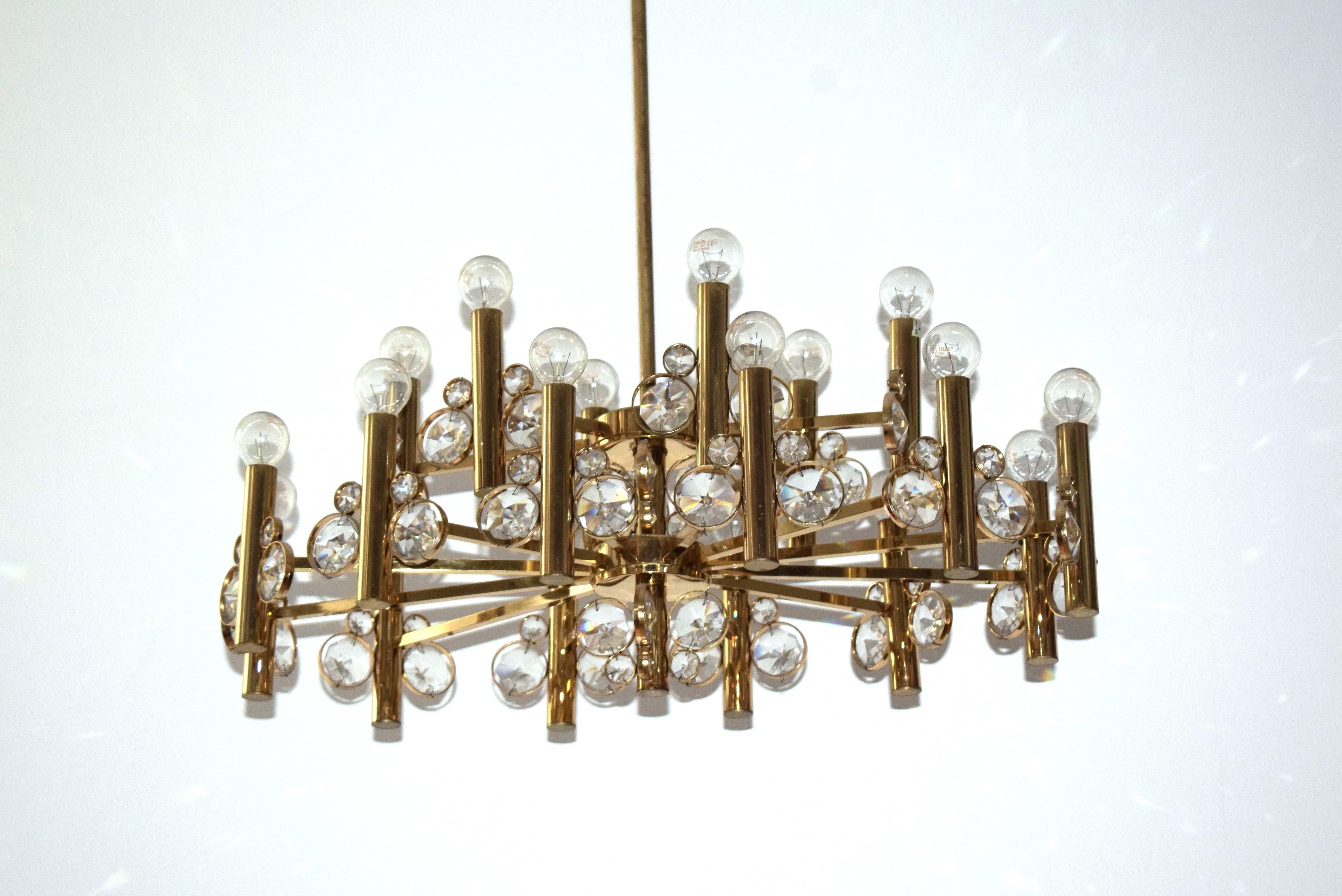 Modern Large Eighteen-Arm Gold-Plated Brass Chandelier; Bakalowits Attributed For Sale