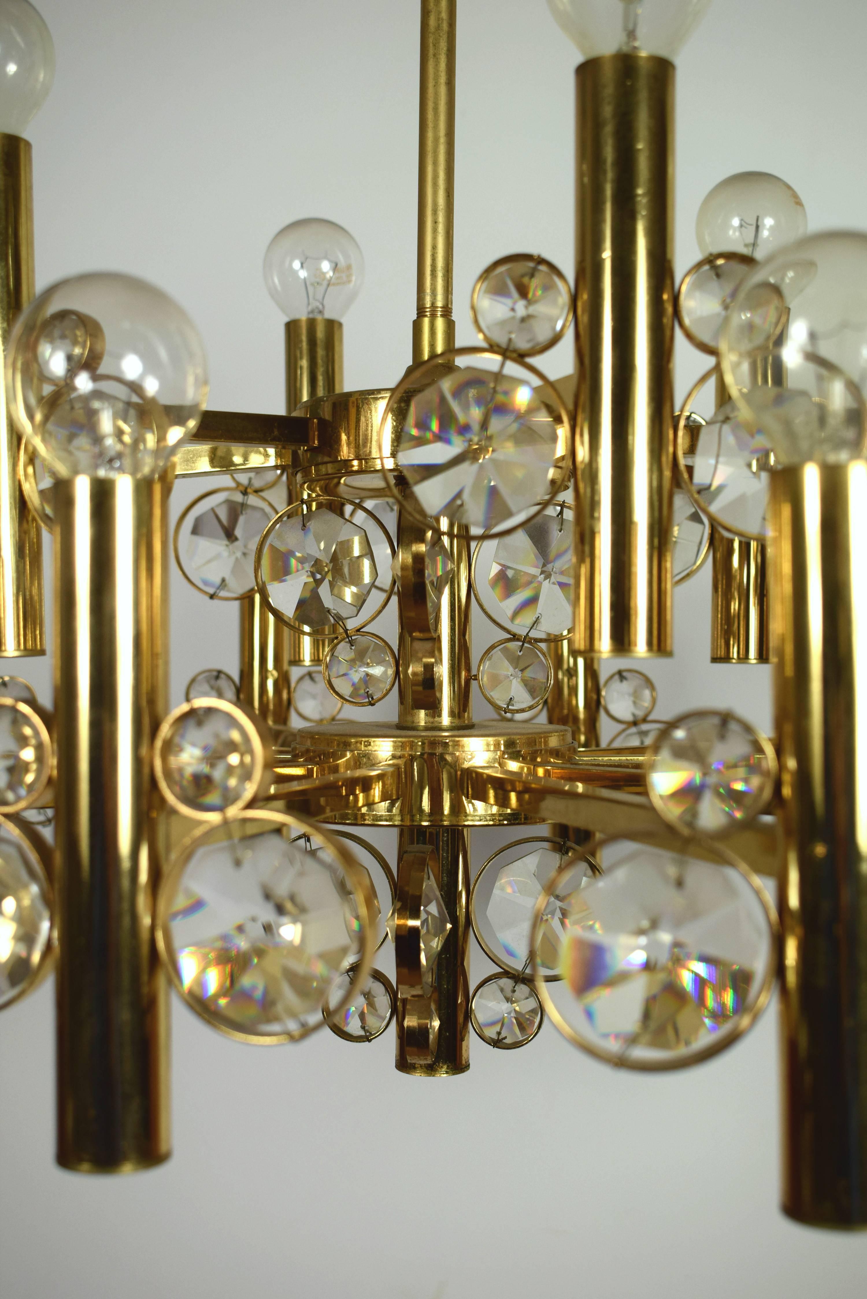 Gilt Large Eighteen-Arm Gold-Plated Brass Chandelier; Bakalowits Attributed For Sale