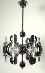 Gaetano Sciolari Chrome and Glass Lens Chandelier, 1960s