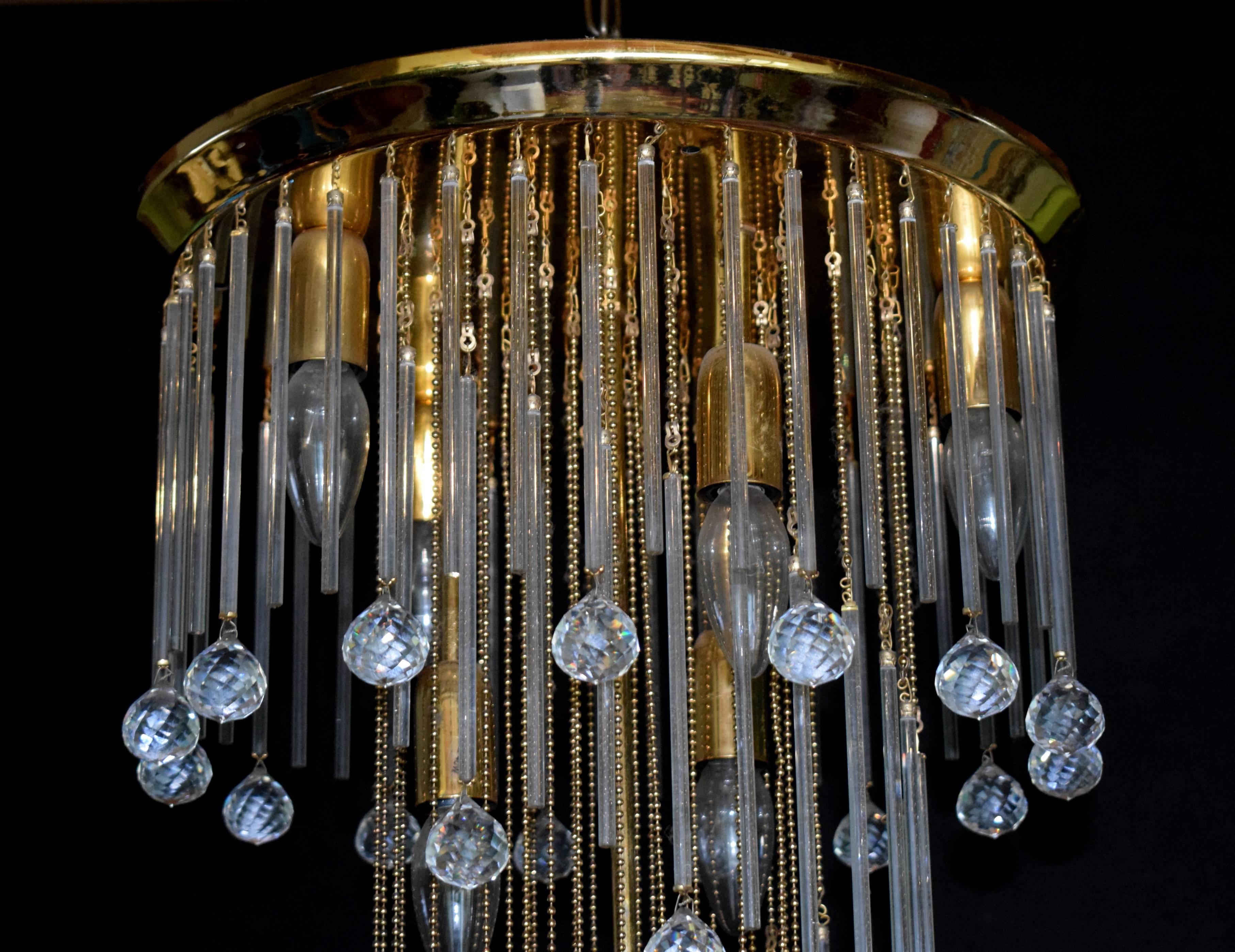 Gilt Exquisite Palwa Ernst Palme Crystal Balls Spiral Chandelier, 1970s For Sale