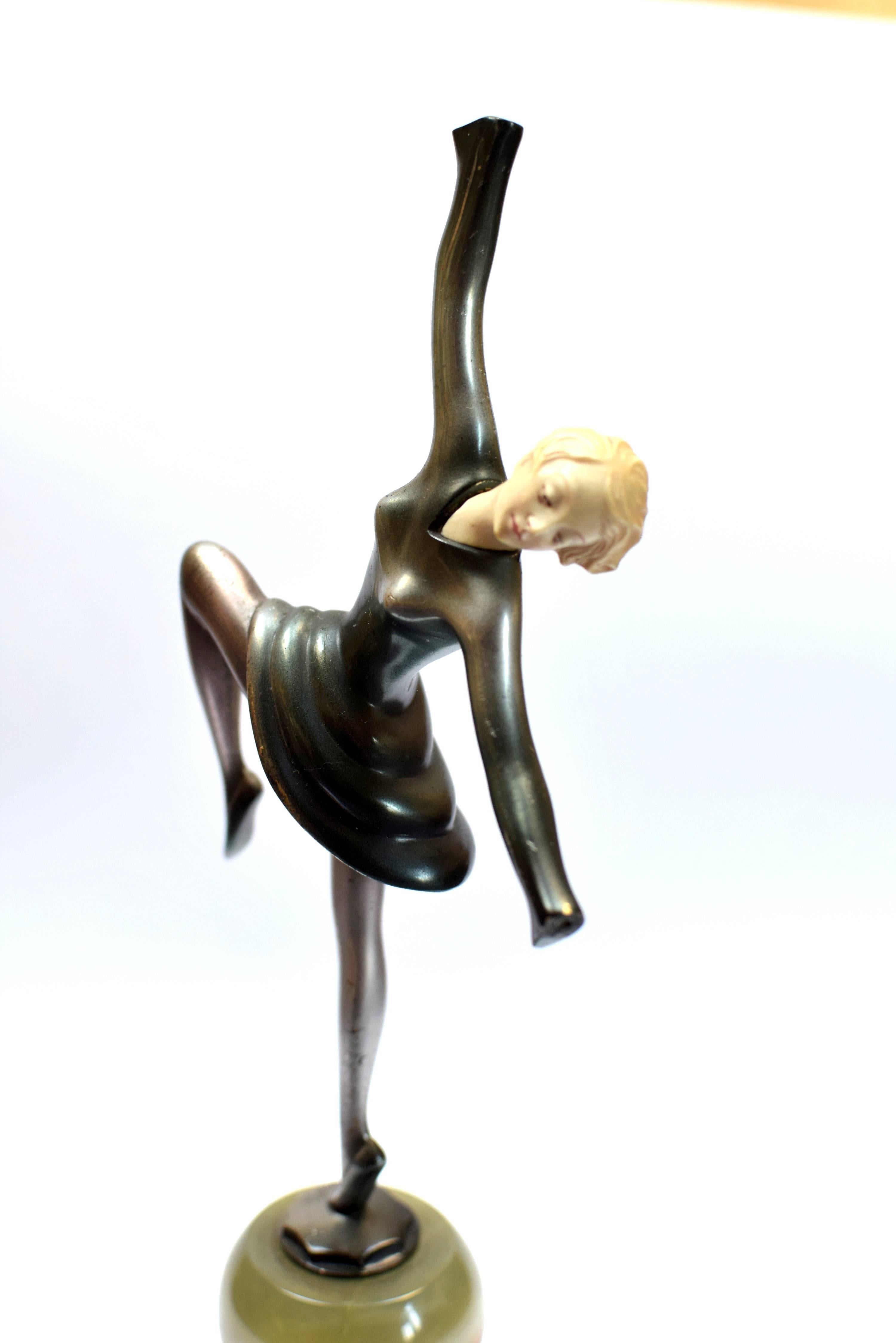 Art Deco Josef Lorenzl Bronze and Onyx Dancer Statue For Sale