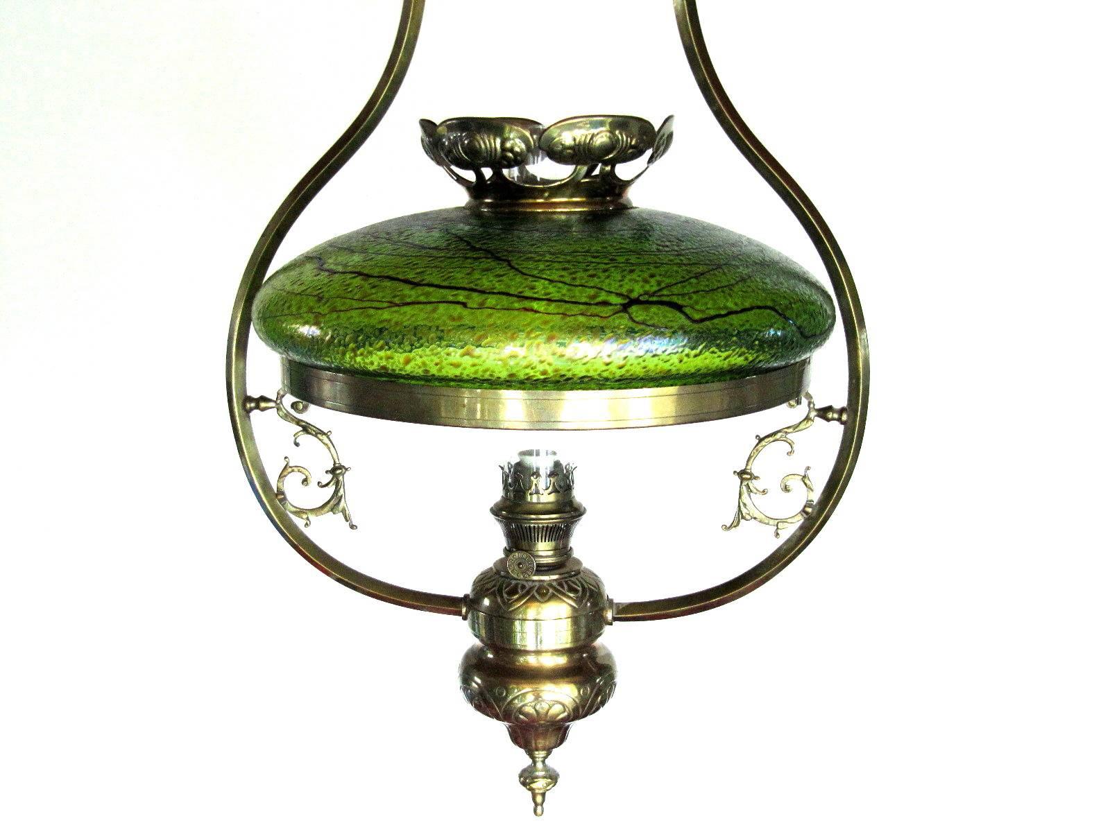 Large Austrian Art Nouveau Lamp with Pallme & König Glass In Excellent Condition For Sale In Wien, AT